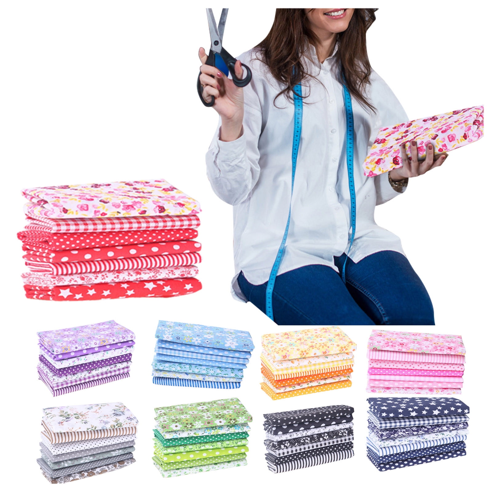 Tdoenbutw clearance Cotton Crafts Fabric Bundle Patchwork Squares Quilting Sewing Patchwork DIY 7PCS 7PC DIY Fabric fall fabric squares clearance sale Blue - Image 4