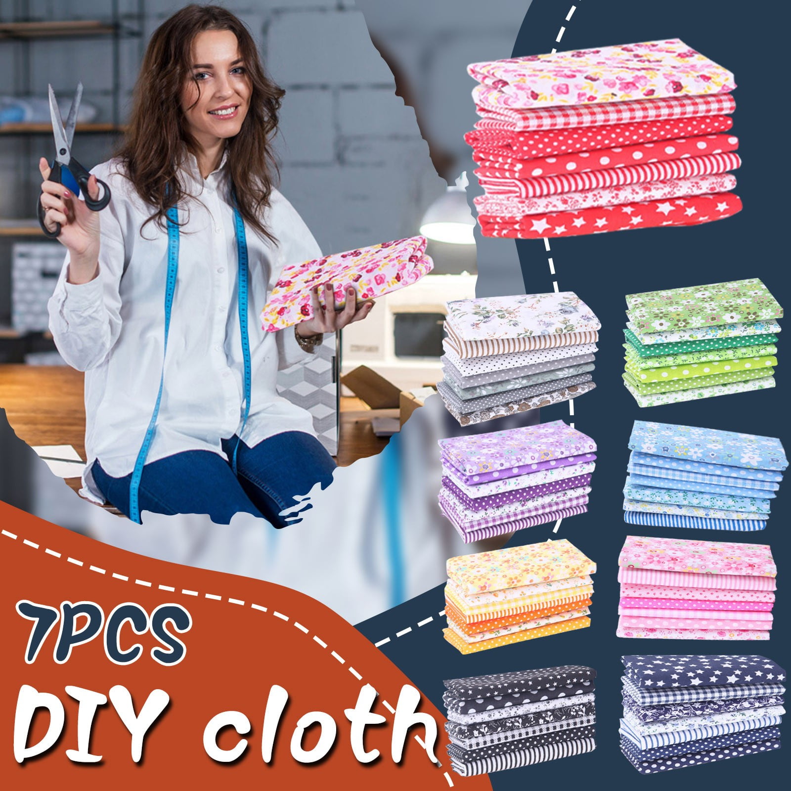 Tdoenbutw clearance Cotton Crafts Fabric Bundle Patchwork Squares Quilting Sewing Patchwork DIY 7PCS 7PC DIY Fabric fall fabric squares clearance sale Z-Red2 - Image 4