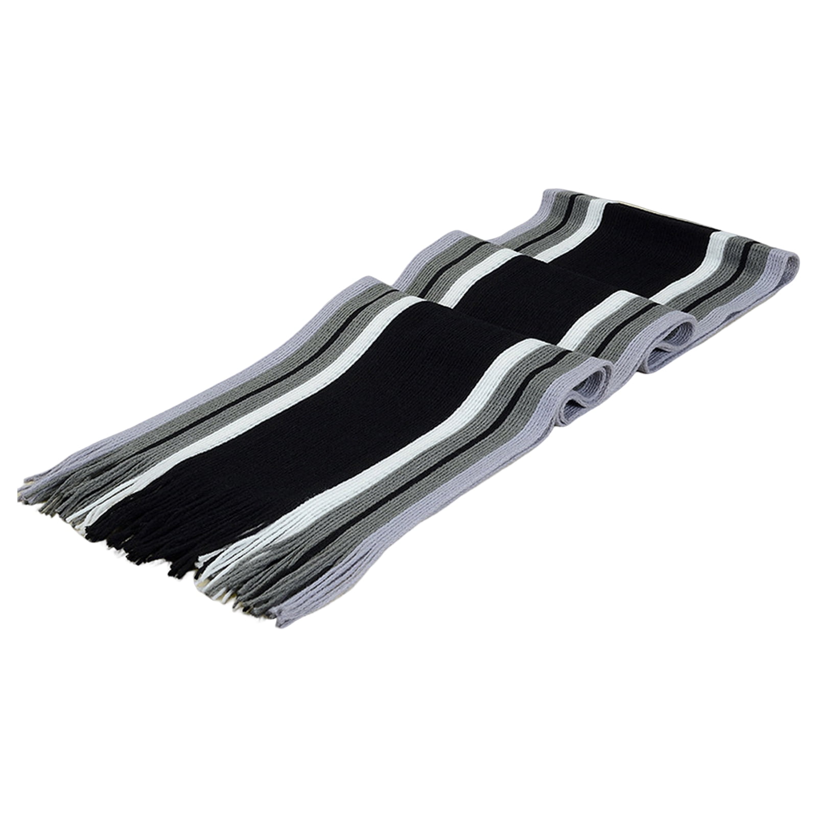 Men's Winter Scarf - Classic Striped Tassel Edge Soft Warm Scarf, Woolen Yarn Knitted Scarf Black - Image 3