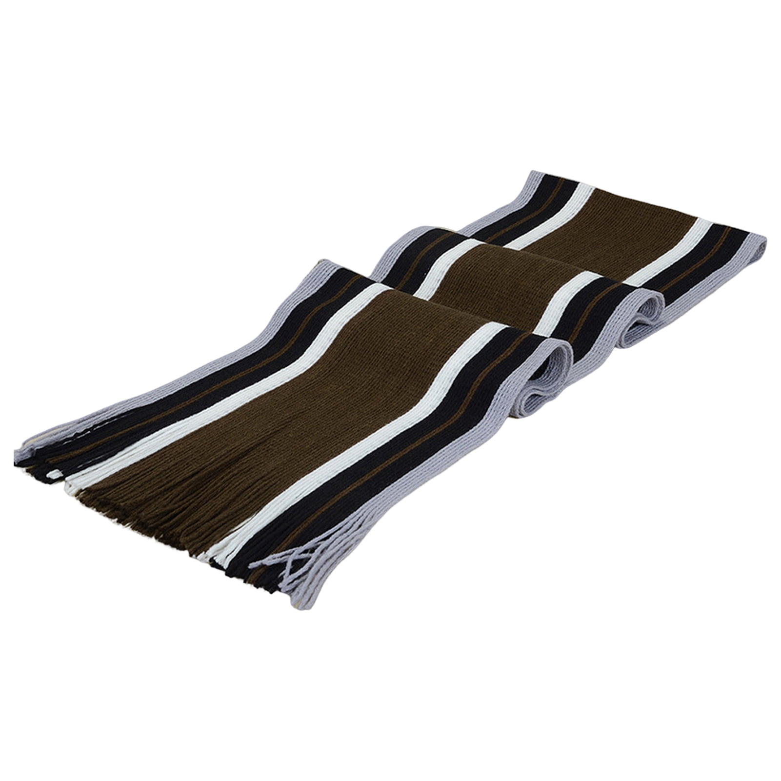 Men's Winter Scarf - Classic Striped Tassel Edge Soft Warm Scarf, Woolen Yarn Knitted Scarf Coffee - Image 2