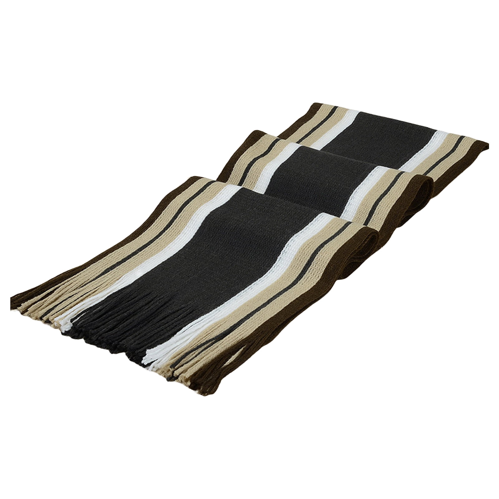 Men's Winter Scarf - Classic Striped Tassel Edge Soft Warm Scarf, Woolen Yarn Knitted Scarf Dark Gray - Image 2