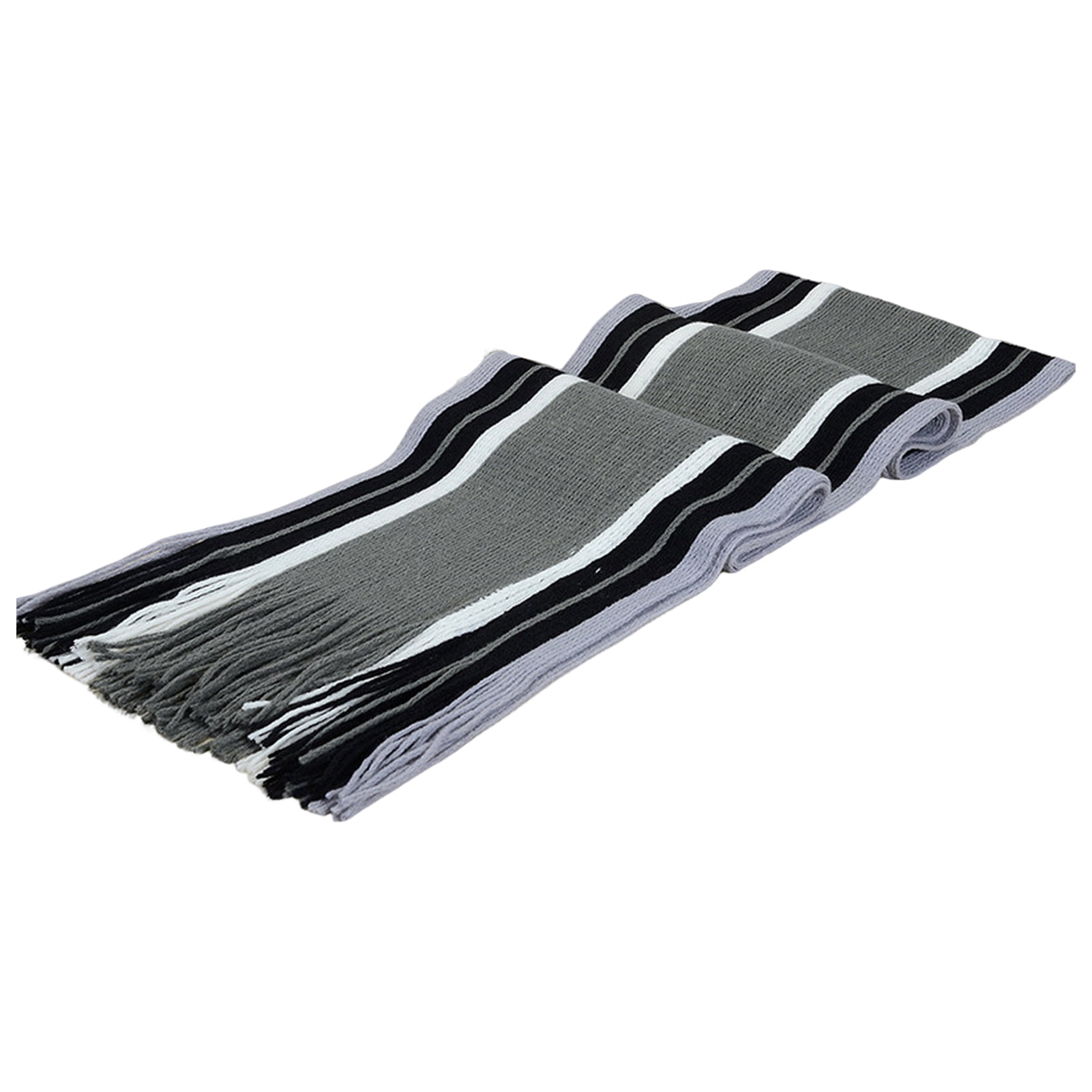 Men's Winter Scarf - Classic Striped Tassel Edge Soft Warm Scarf, Woolen Yarn Knitted Scarf Grey - Image 2