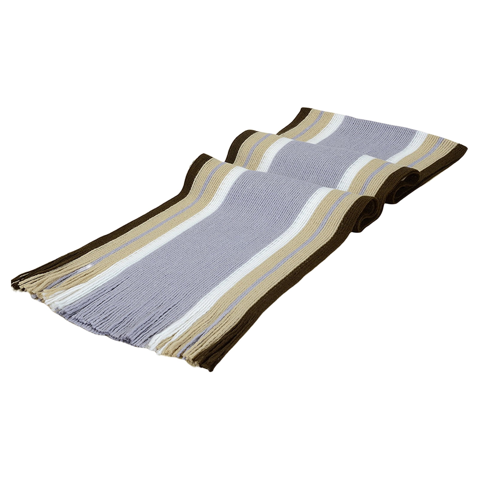 Men's Winter Scarf - Classic Striped Tassel Edge Soft Warm Scarf, Woolen Yarn Knitted Scarf Light Grey - Image 2