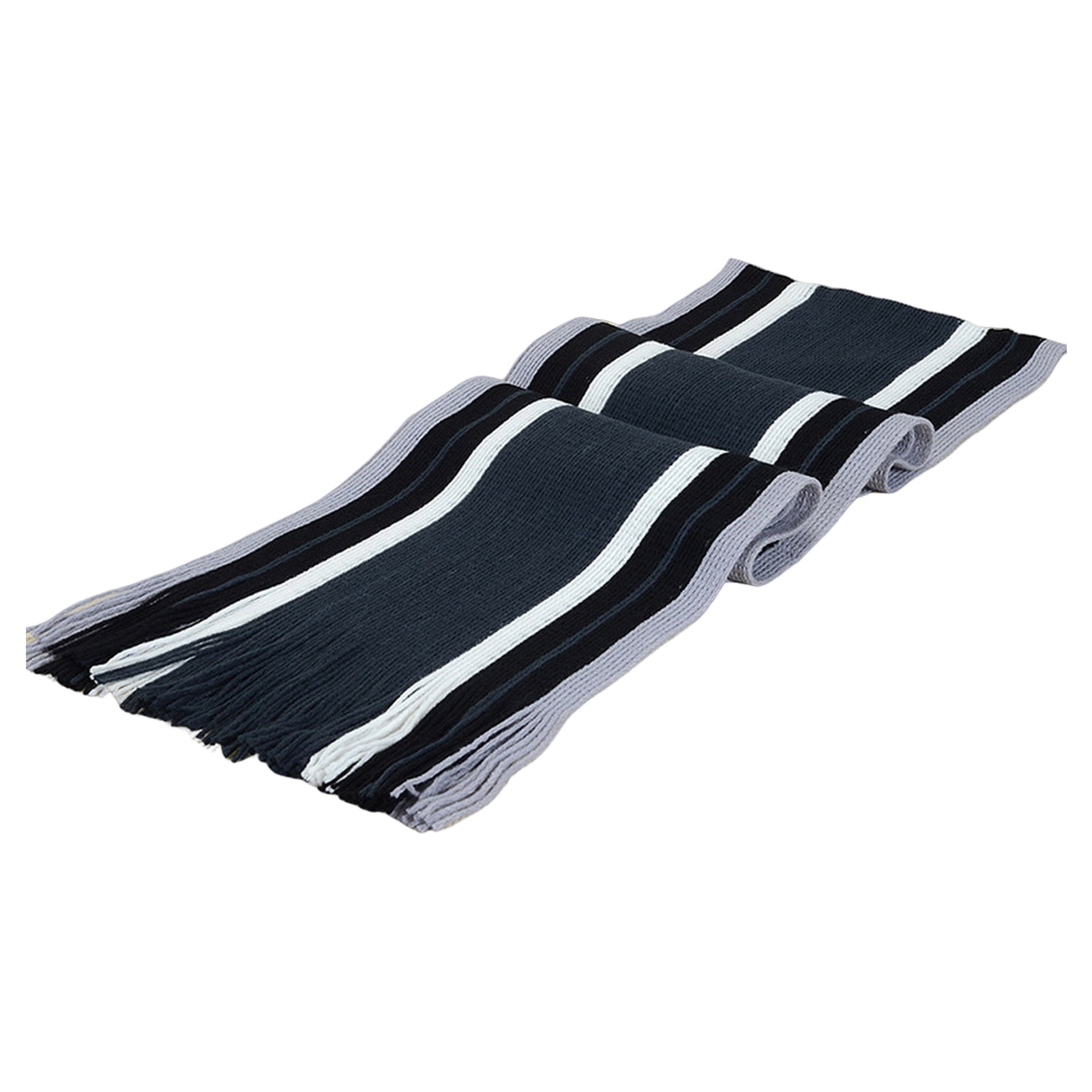 Men's Winter Scarf - Classic Striped Tassel Edge Soft Warm Scarf, Woolen Yarn Knitted Scarf Navy Blue - Image 2