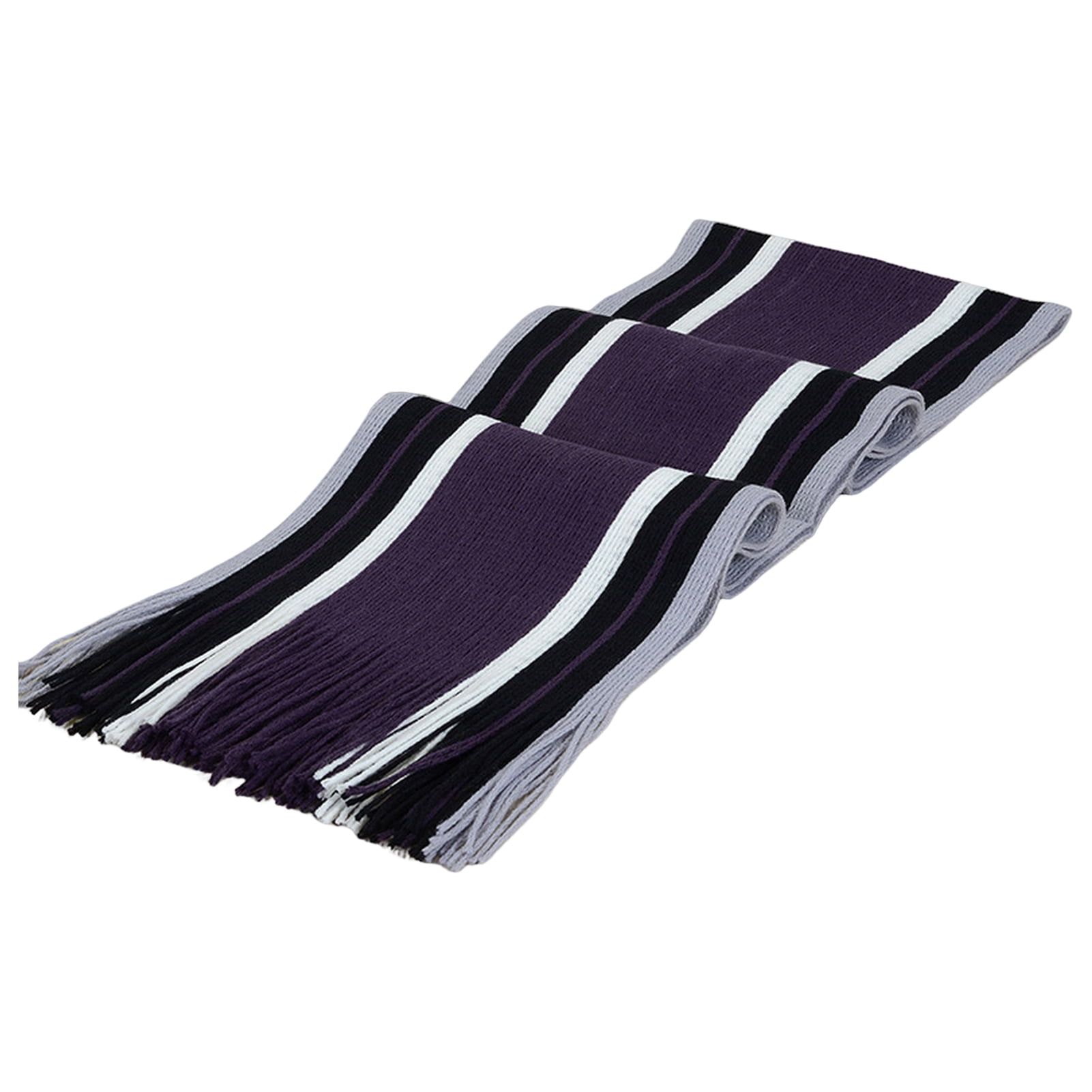 Men's Winter Scarf - Classic Striped Tassel Edge Soft Warm Scarf, Woolen Yarn Knitted Scarf Purple - Image 3