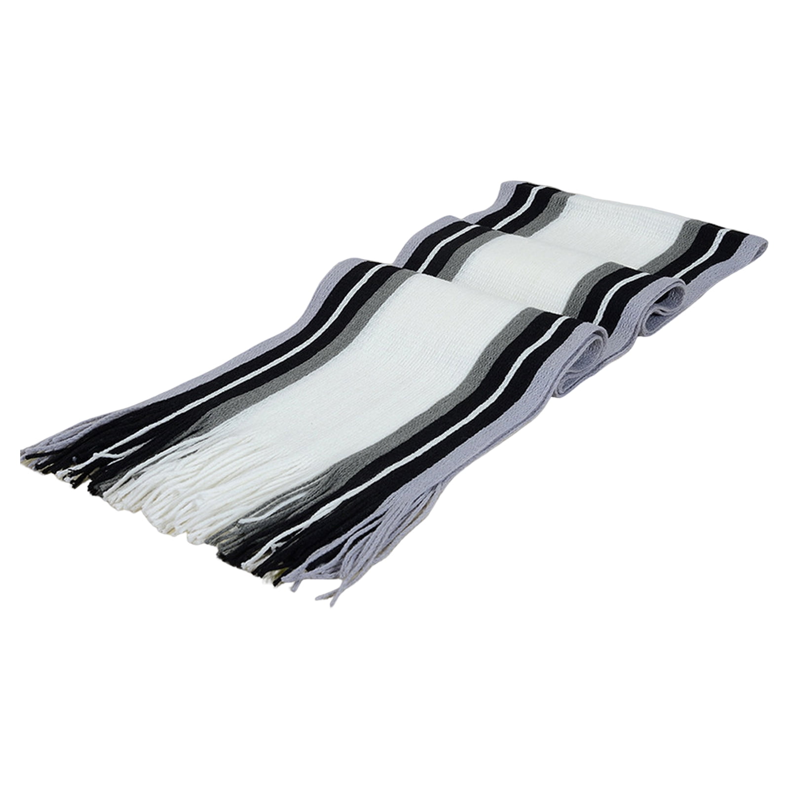 Men's Winter Scarf - Classic Striped Tassel Edge Soft Warm Scarf, Woolen Yarn Knitted Scarf White - Image 5