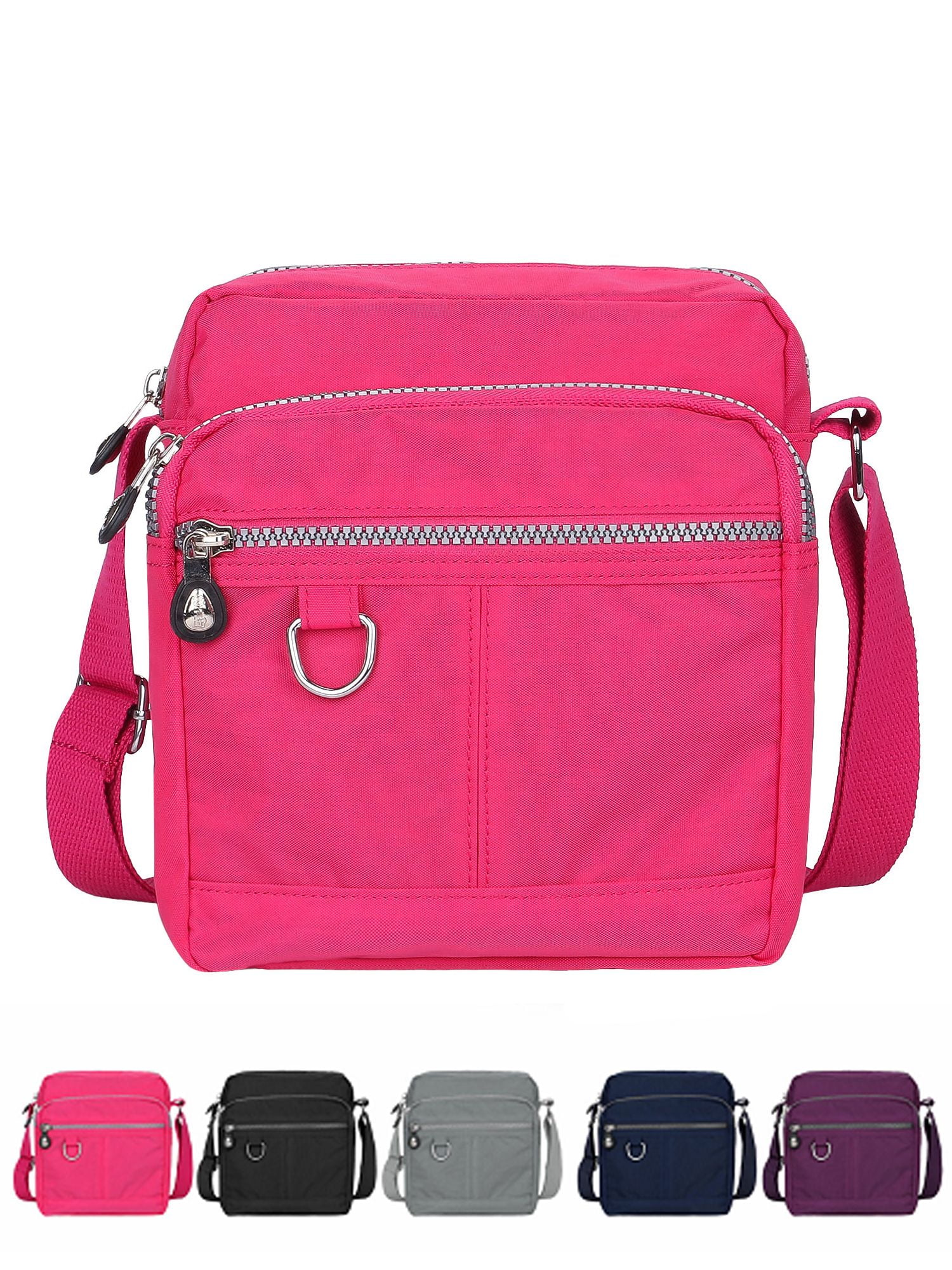 Luxtrada Casual Nylon Purse Handbag Crossbody Bag Waterproof Shoulder Bag with Zipper Pockets for Women (Black) Rose Red - Image 1