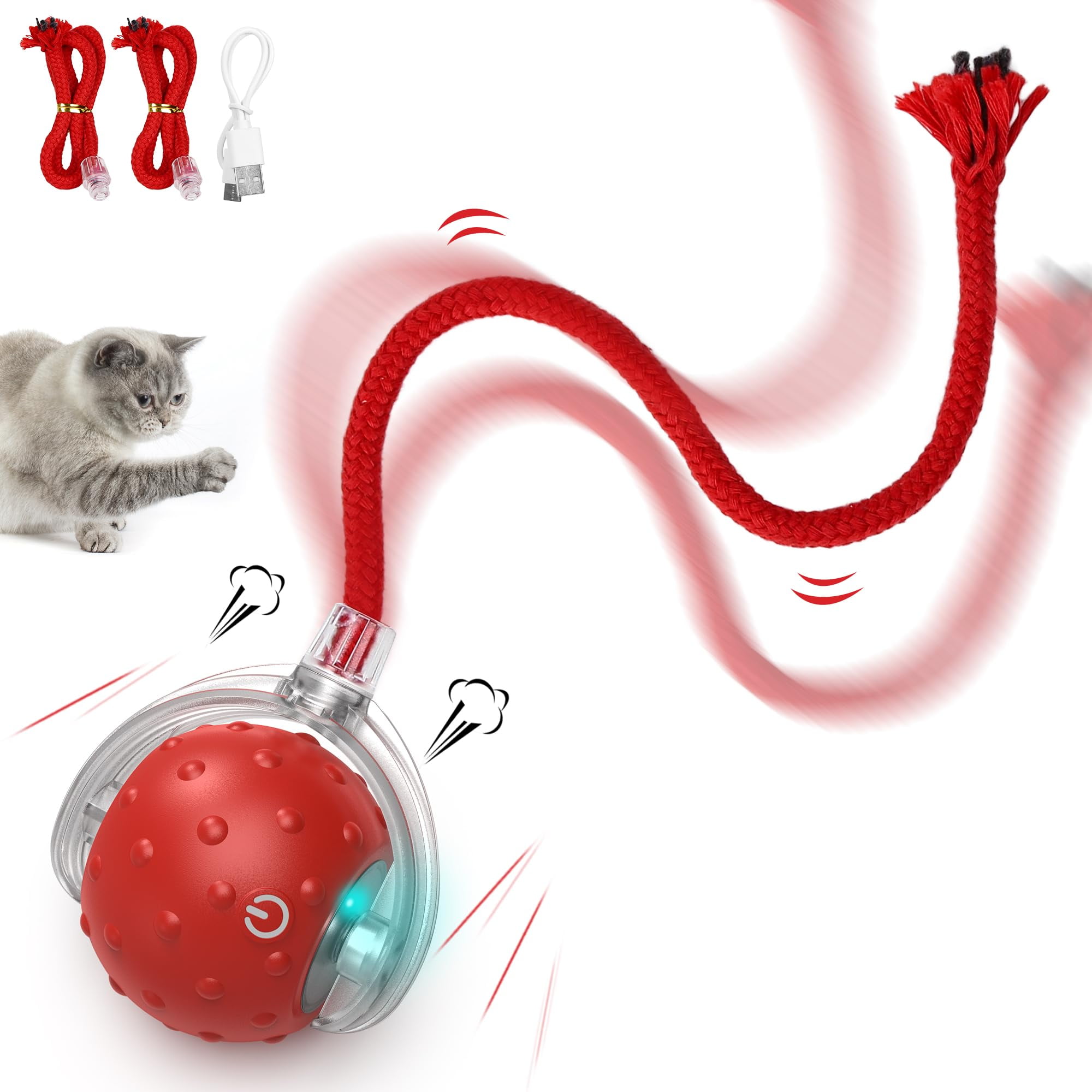 Interactive Cat Toy Ball – Smart Automatic Play with 3 Modes, Durable Silicone Material Red - Image 1