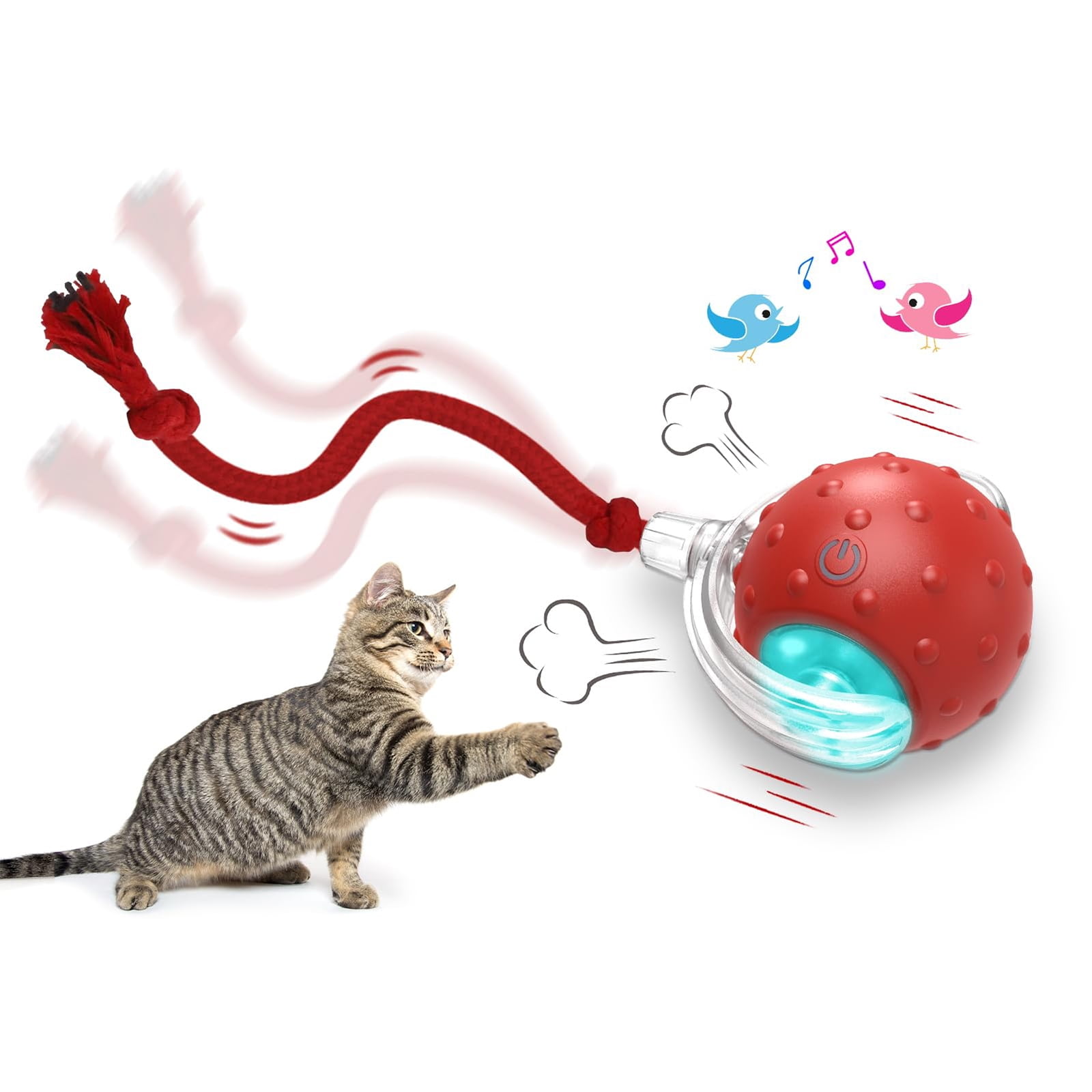 Interactive Cat Toy Ball – Smart Automatic Play with 3 Modes, Durable Silicone Material Red - Image 2