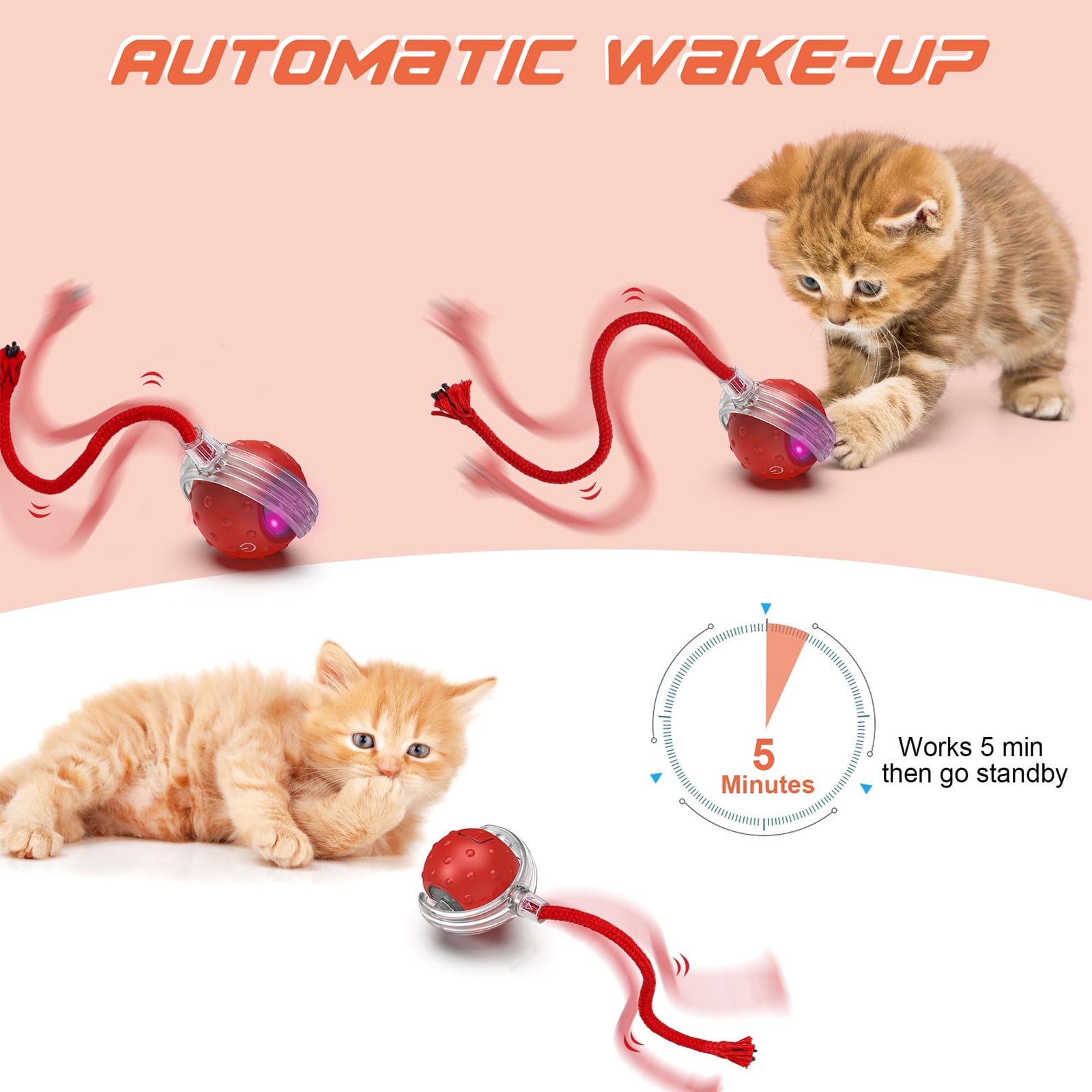 Interactive Cat Toy Ball – Smart Automatic Play with 3 Modes, Durable Silicone Material Red - Image 3