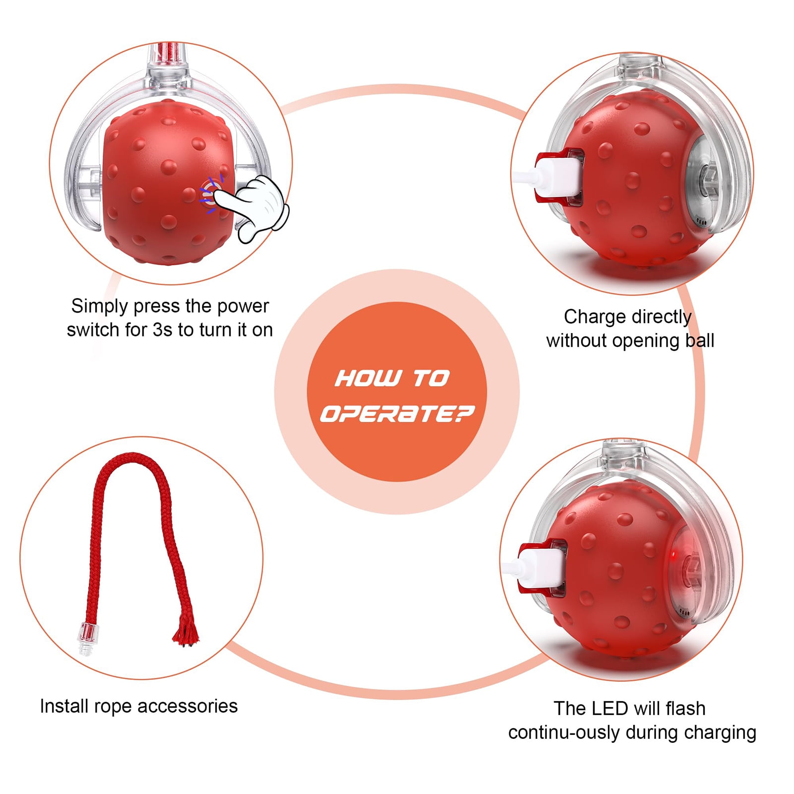 Interactive Cat Toy Ball – Smart Automatic Play with 3 Modes, Durable Silicone Material Red - Image 4