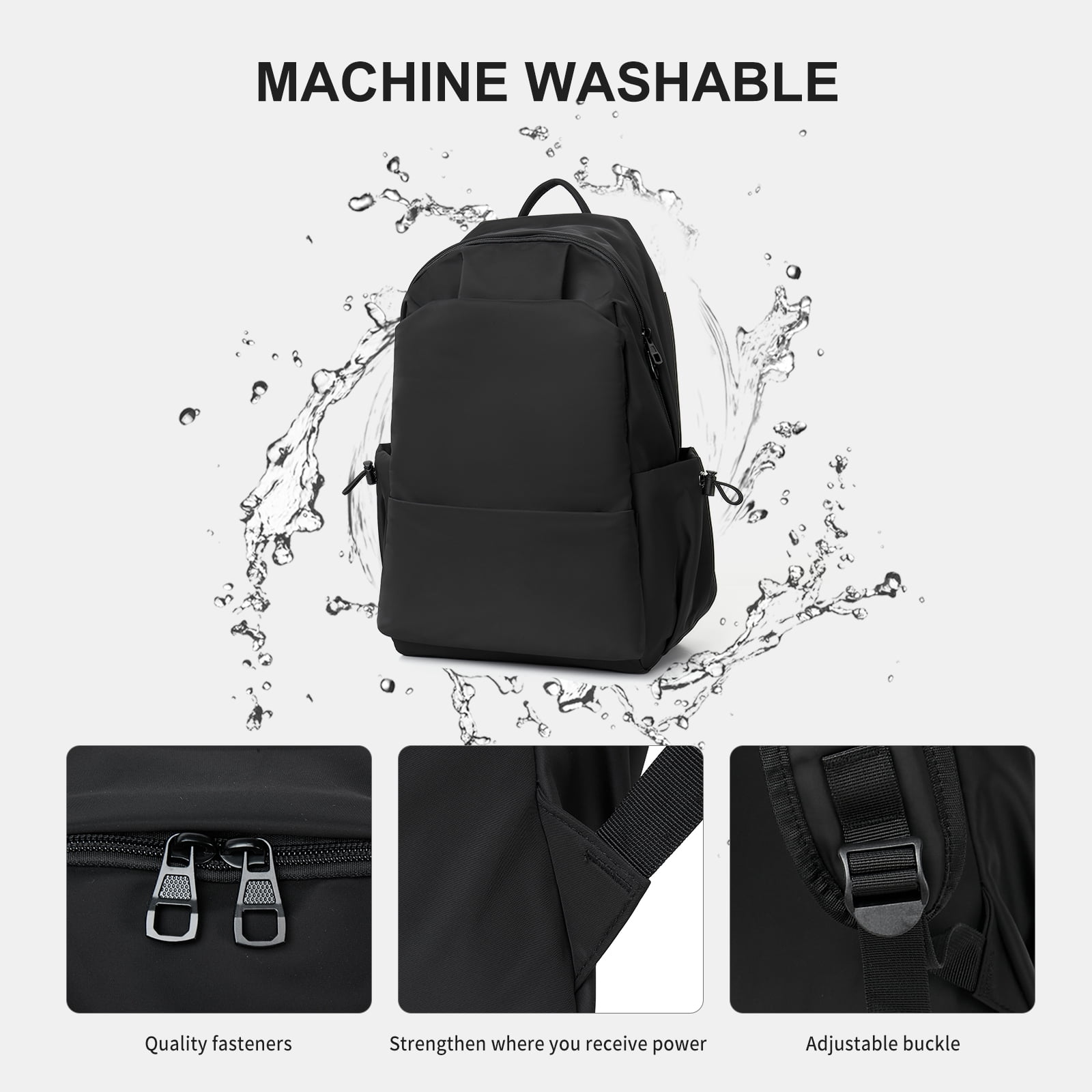 BJLFS Unisex Lightweight Water-Resistant Backpack Black - Image 6