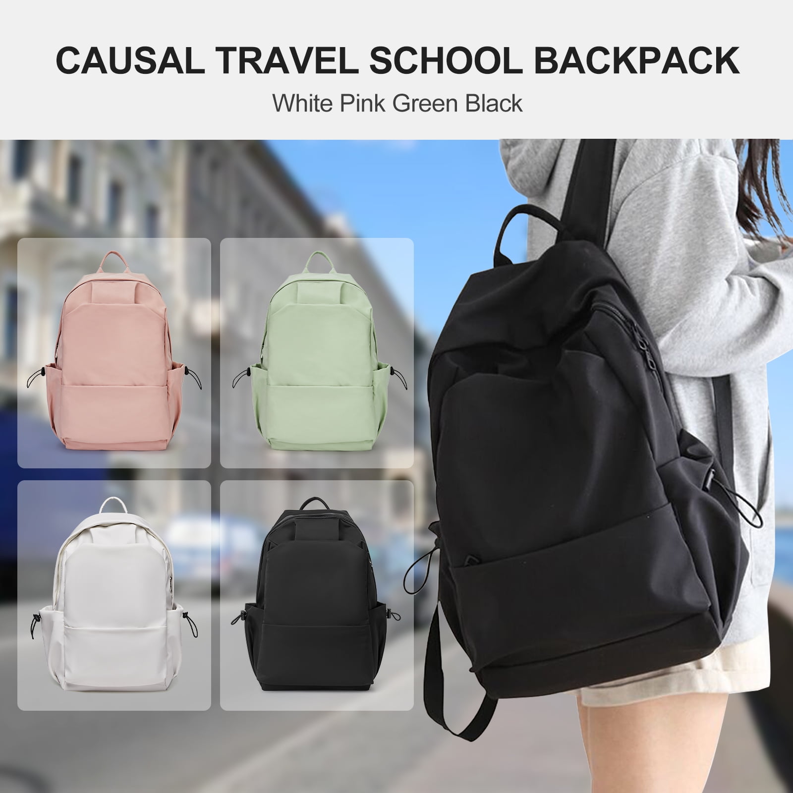 BJLFS Unisex Lightweight Water-Resistant Backpack Black - Image 7