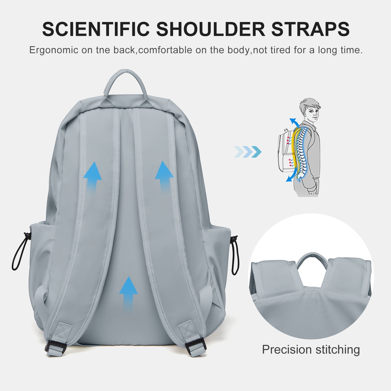 BJLFS Unisex Lightweight Water-Resistant Backpack, Black Blue - Image 3