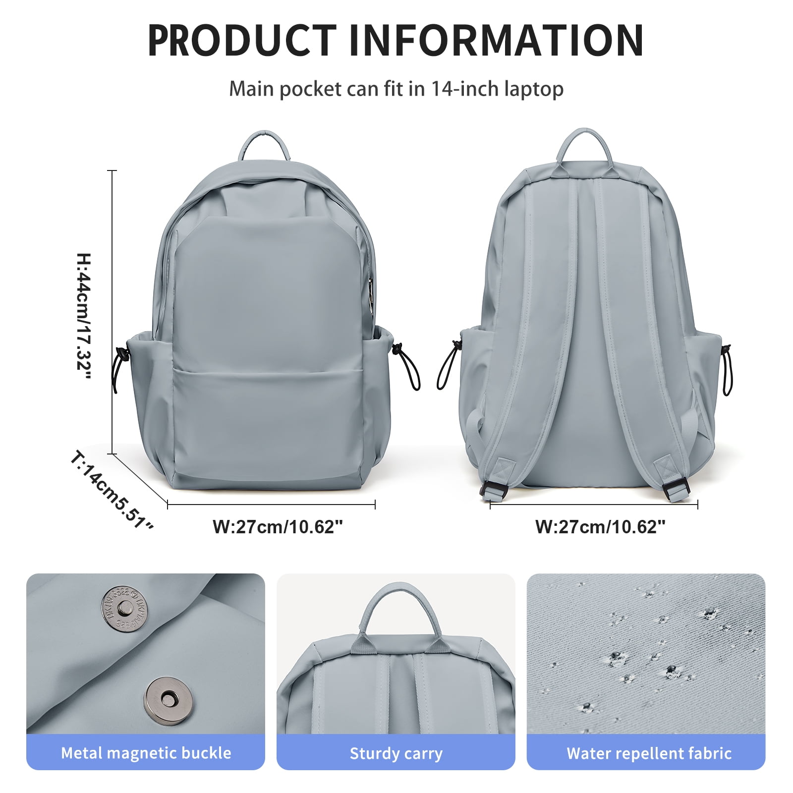 BJLFS Unisex Lightweight Water-Resistant Backpack, Black Blue - Image 6