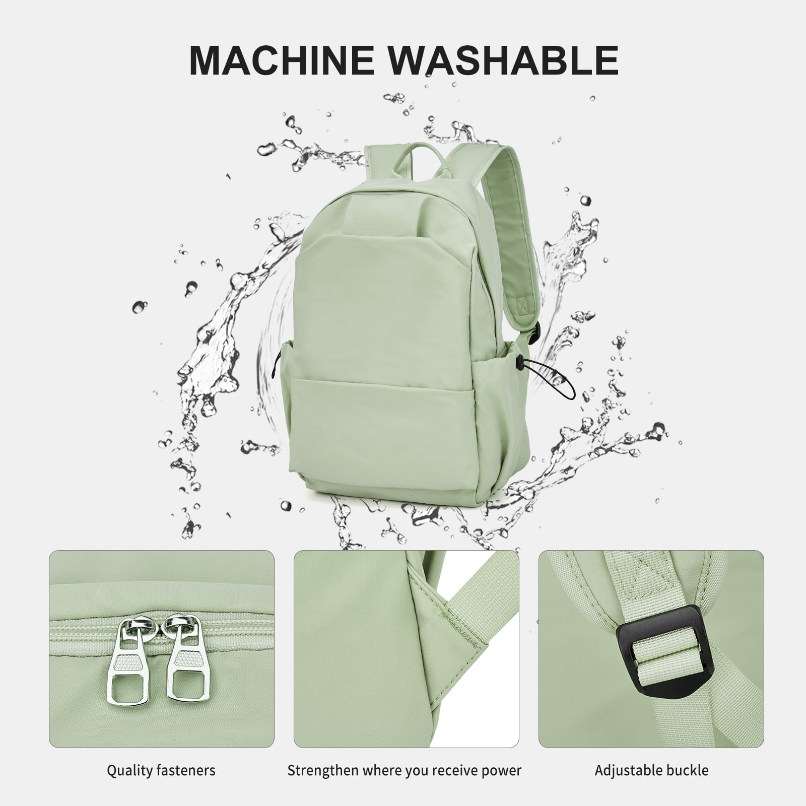 BJLFS Unisex Lightweight Water-Resistant Backpack, Black Light Green - Image 6