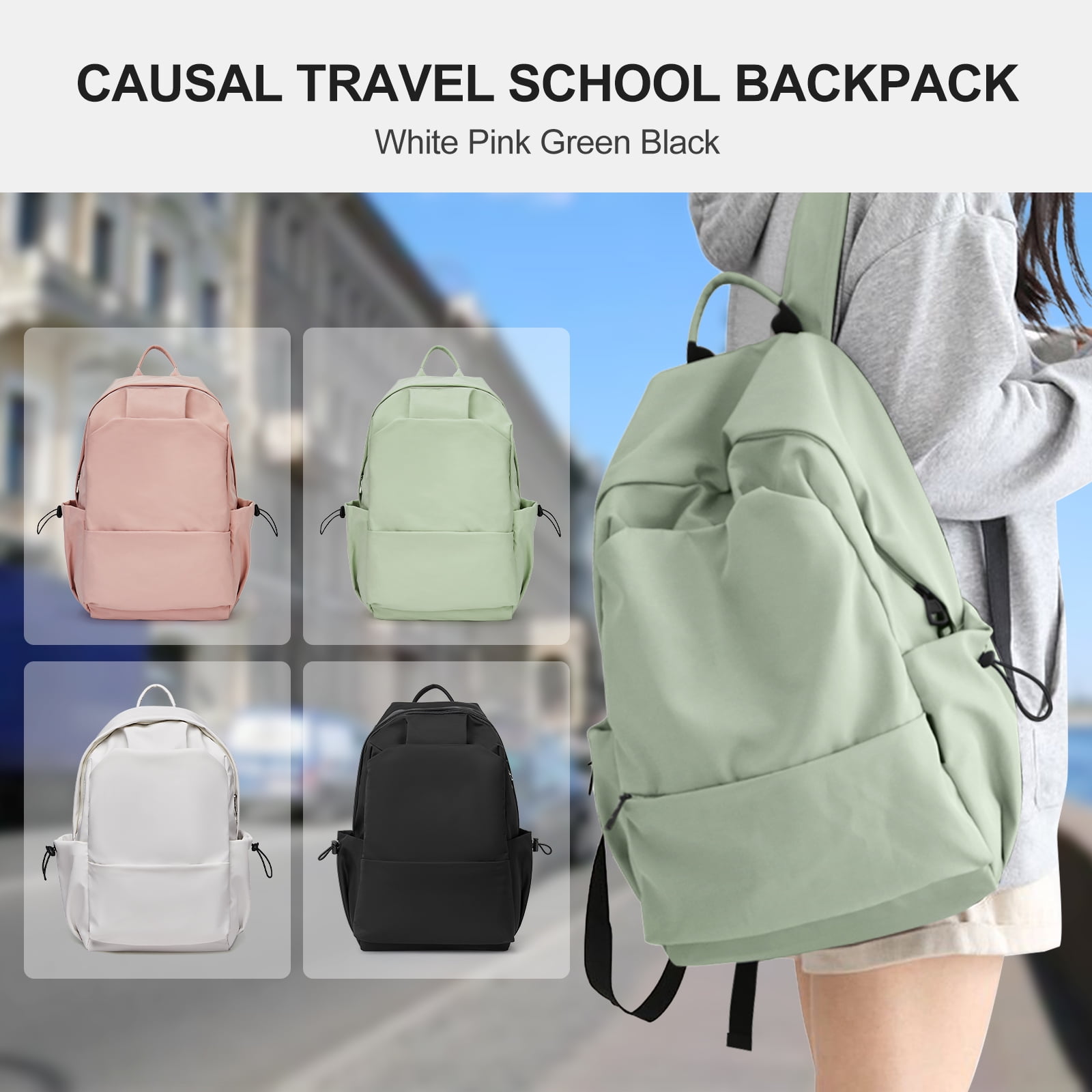 BJLFS Unisex Lightweight Water-Resistant Backpack, Black Light Green - Image 8