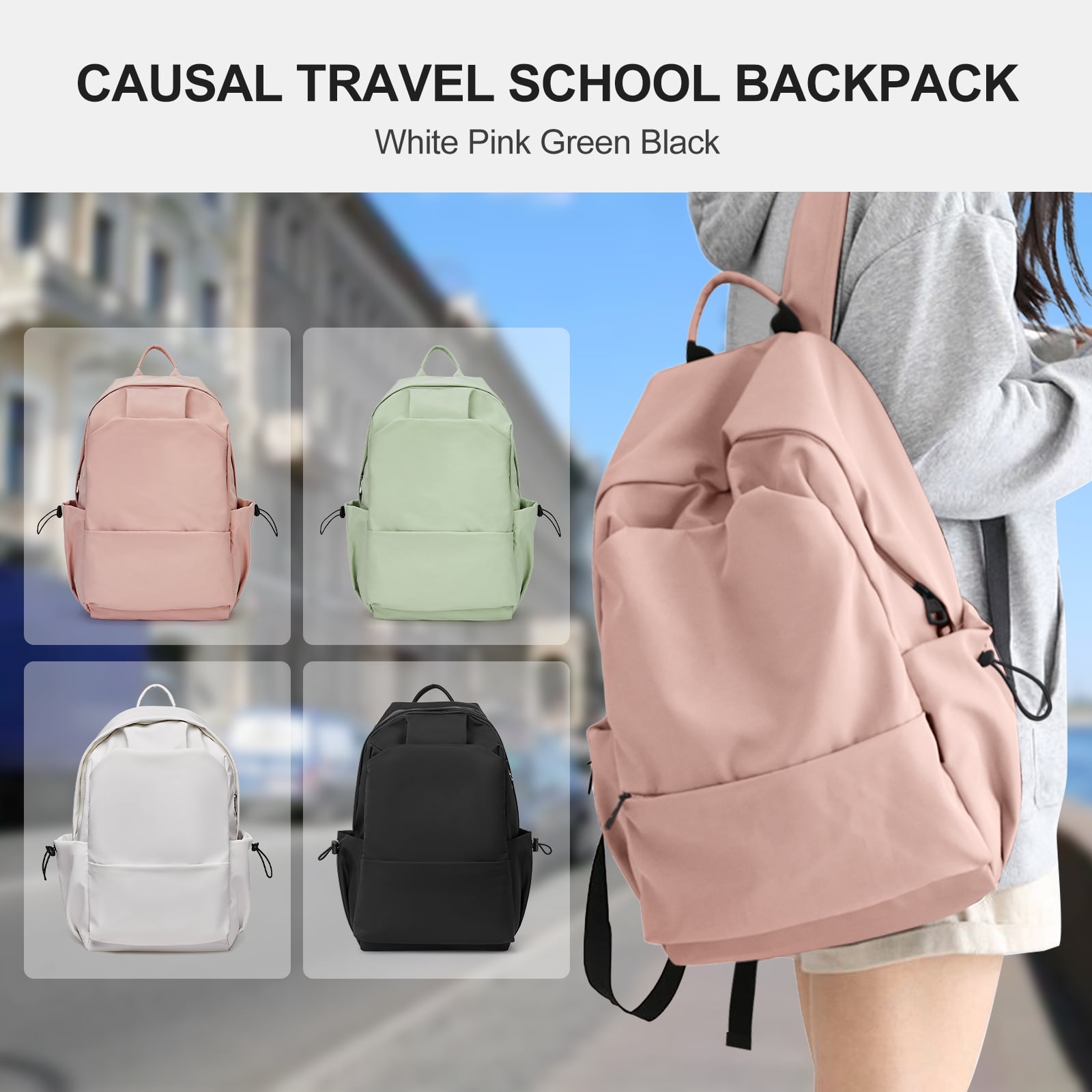 BJLFS Unisex Lightweight Water-Resistant Backpack, Black Pink - Image 6