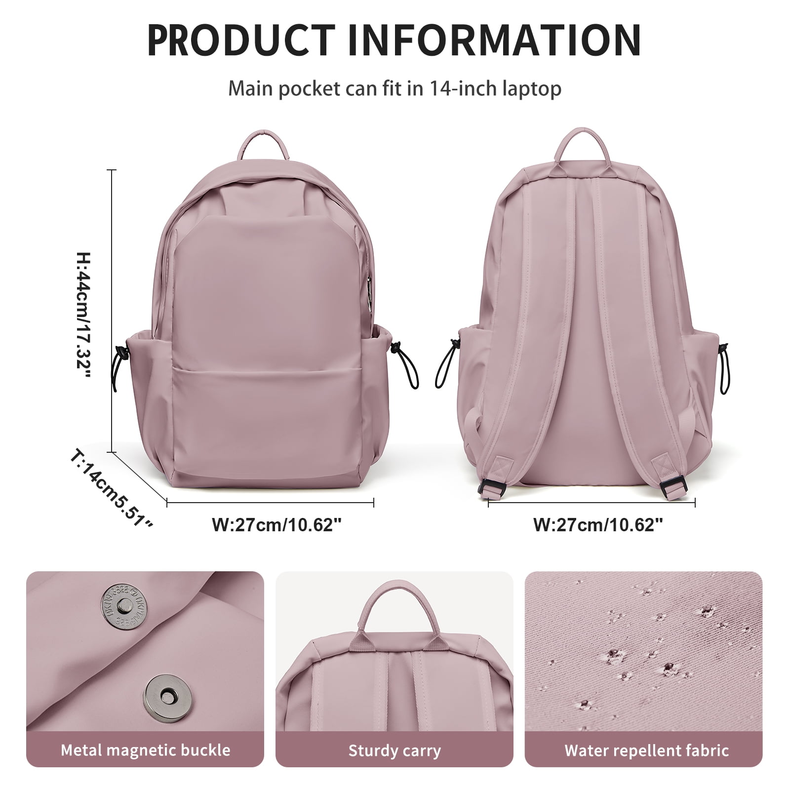 BJLFS Unisex Lightweight Water-Resistant Backpack, Black Purple - Image 4