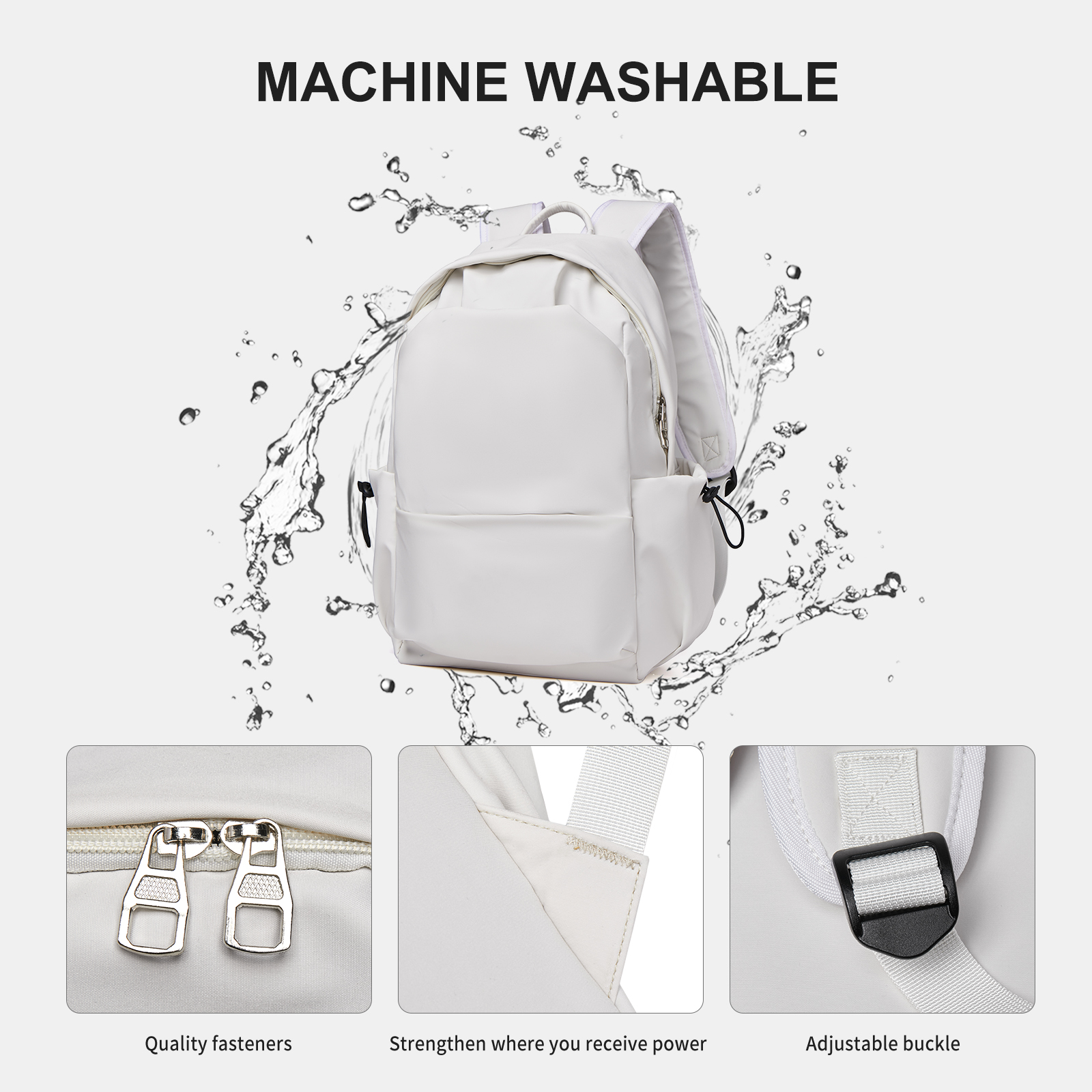 BJLFS Unisex Lightweight Water-Resistant Backpack, Black White - Image 4