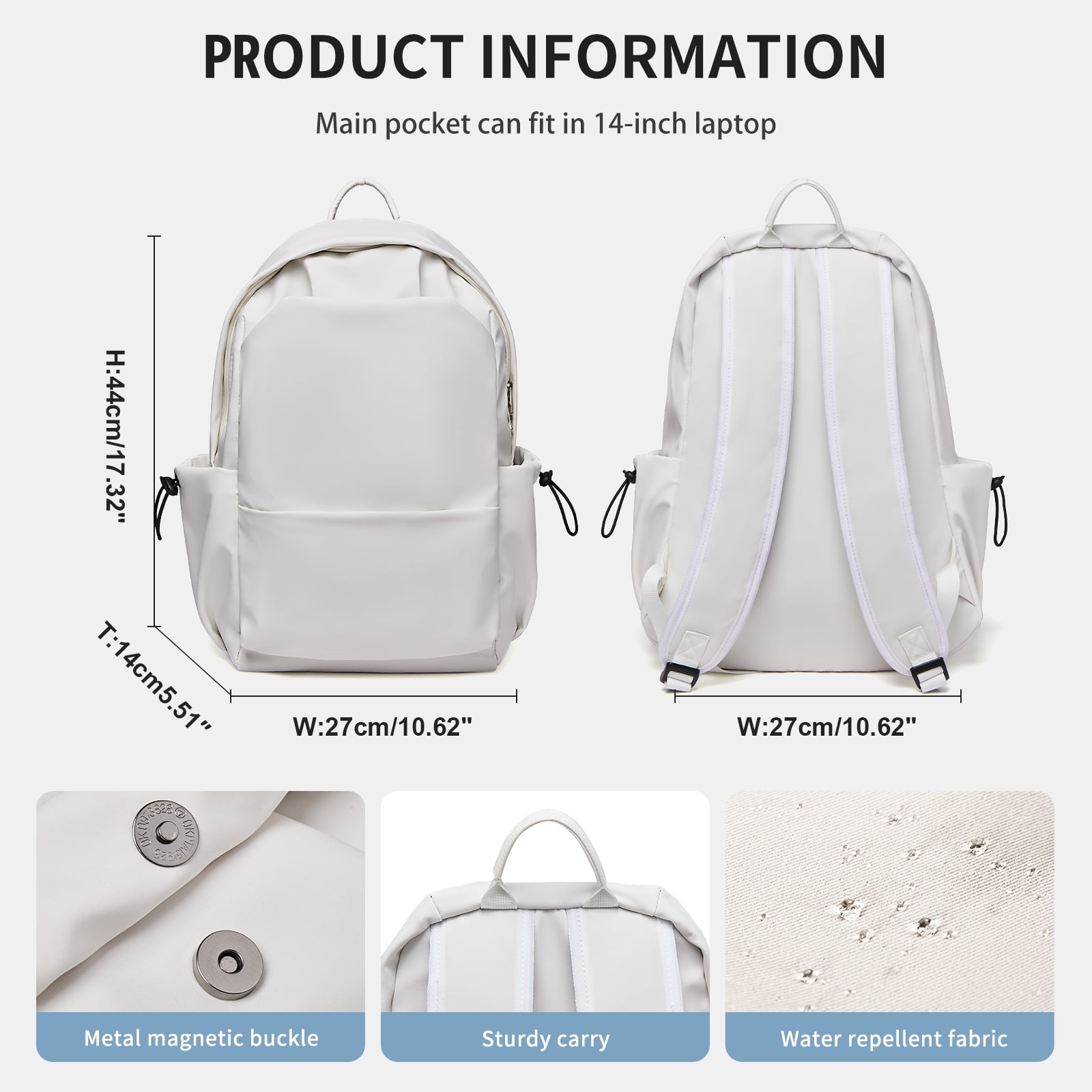 BJLFS Unisex Lightweight Water-Resistant Backpack, Black White - Image 5
