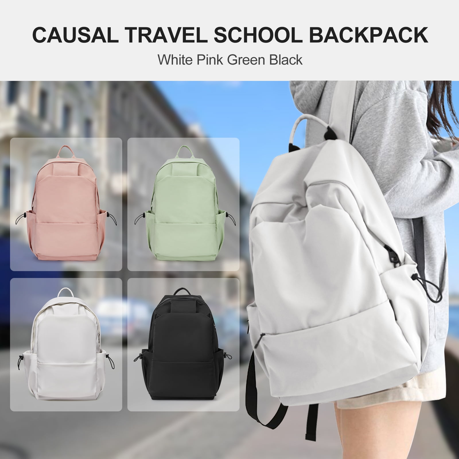 BJLFS Unisex Lightweight Water-Resistant Backpack, Black White - Image 8