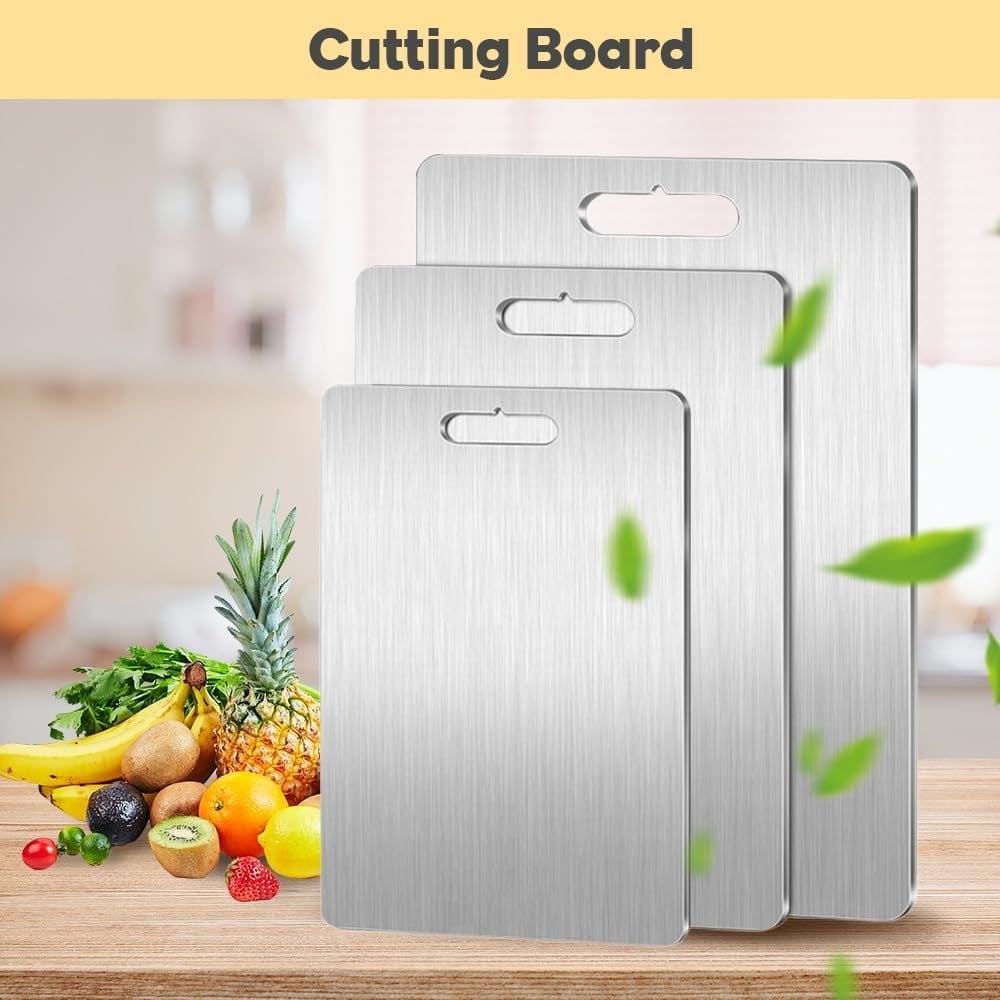 New Titanium Cutting Boards - 100% Pure Titanium Cutting Boards for Kitchen - Cutting Edge Hygiene & Durability, Double Sided Medical-grade Titanium Cutting Mat from Japan (15 x 11 in) 15