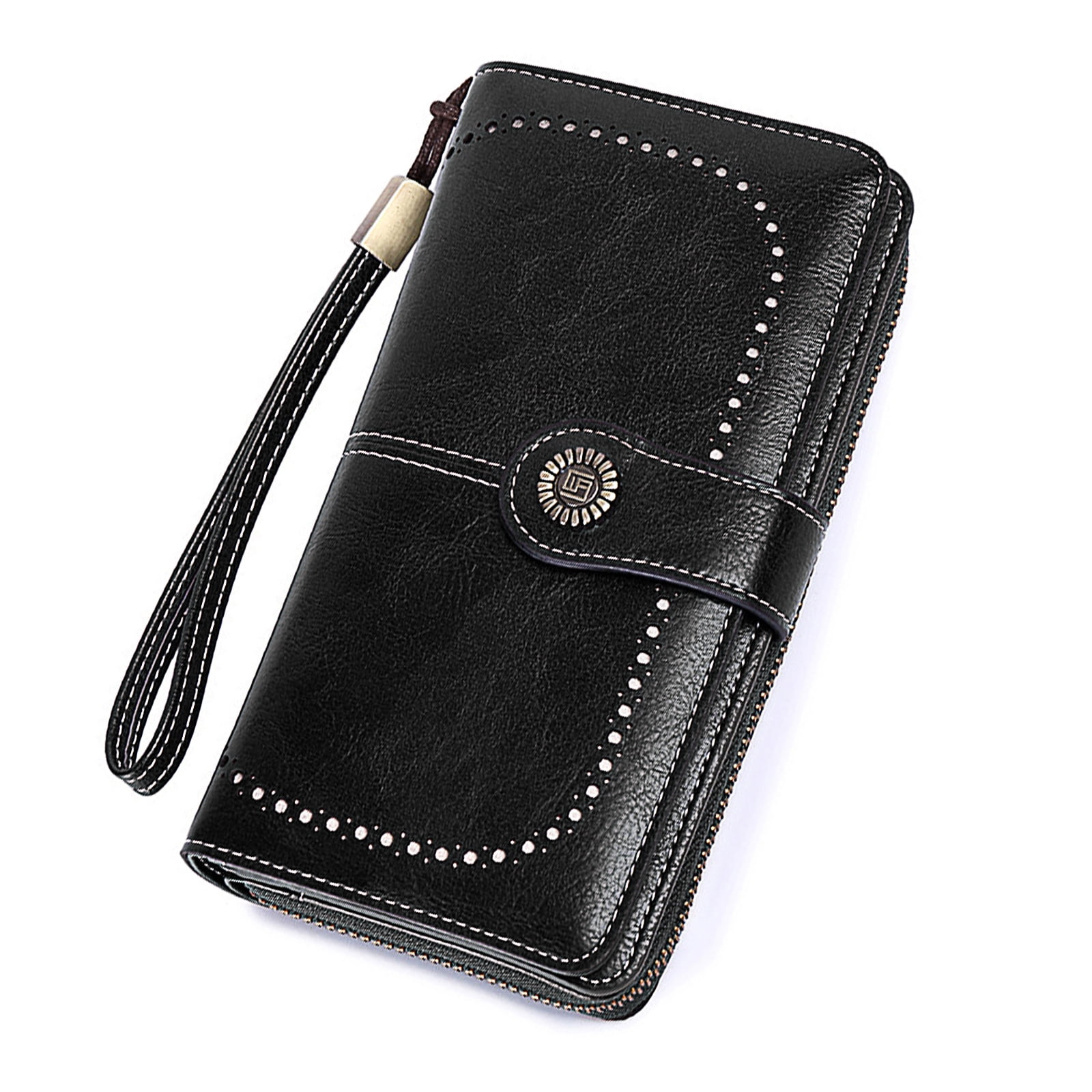 Leather Wallet Women Rfid Blocking Large Capacity, Zip Around Long Wallet - Pu Phone Clutch Purse, Trifold Ladies Wallets Coins Zipper Pocket with Id Window, Card Holder Wristlet Black - Image 1