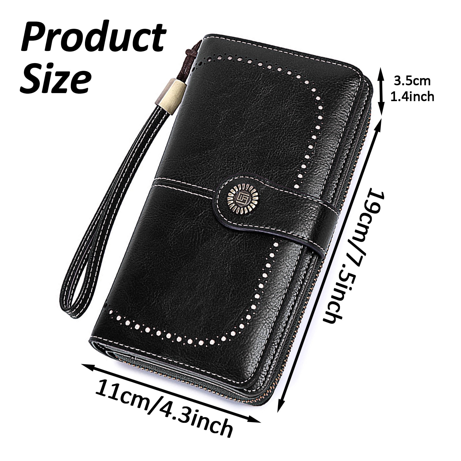 Leather Wallet Women Rfid Blocking Large Capacity, Zip Around Long Wallet - Pu Phone Clutch Purse, Trifold Ladies Wallets Coins Zipper Pocket with Id Window, Card Holder Wristlet Black - Image 2