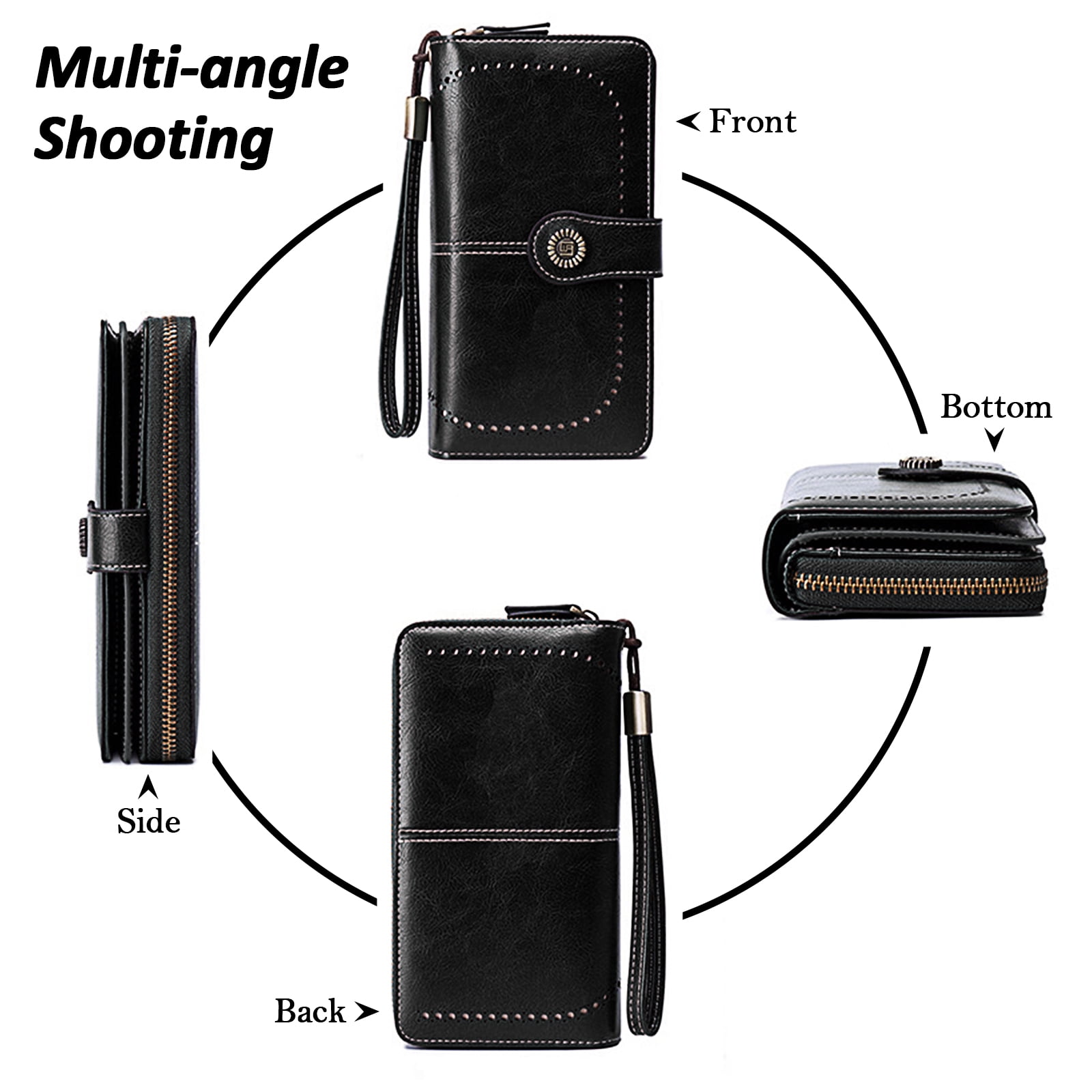 Leather Wallet Women Rfid Blocking Large Capacity, Zip Around Long Wallet - Pu Phone Clutch Purse, Trifold Ladies Wallets Coins Zipper Pocket with Id Window, Card Holder Wristlet Black - Image 6