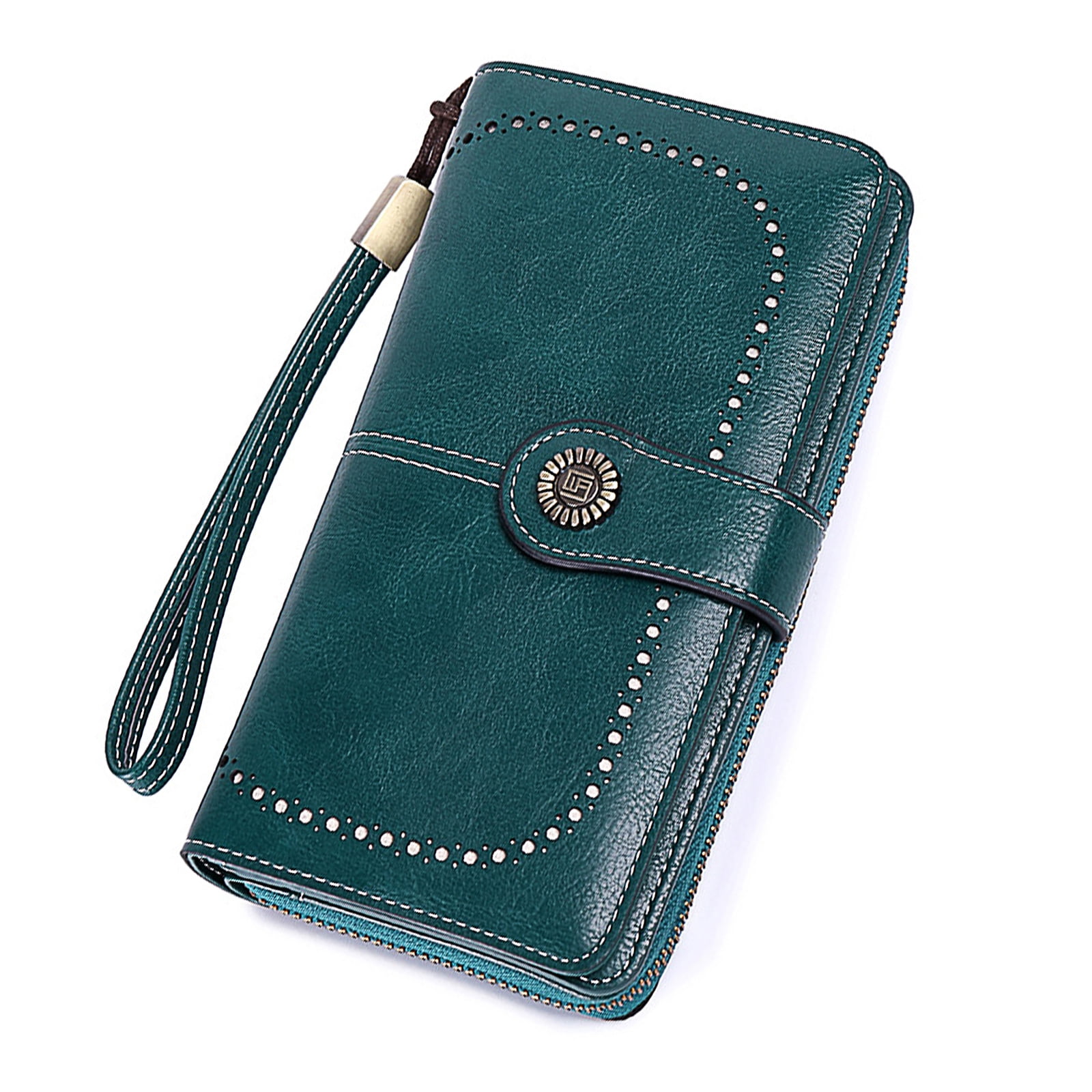 Leather Wallet Women Rfid Blocking Large Capacity, Zip Around Long Wallet - Pu Phone Clutch Purse, Trifold Ladies Wallets Coins Zipper Pocket with Id Window, Card Holder Wristlet, Black Blue - Image 1