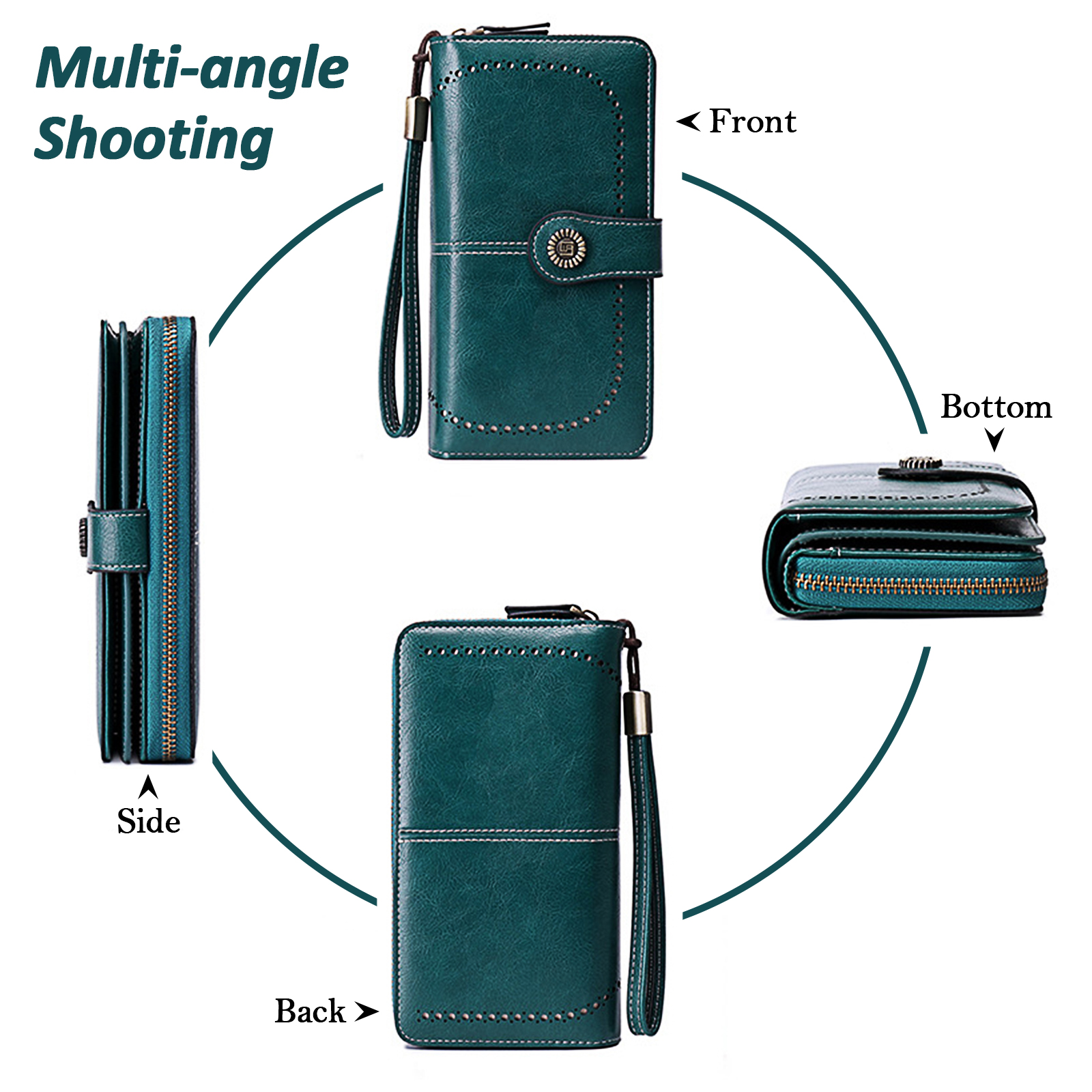 Leather Wallet Women Rfid Blocking Large Capacity, Zip Around Long Wallet - Pu Phone Clutch Purse, Trifold Ladies Wallets Coins Zipper Pocket with Id Window, Card Holder Wristlet, Black Blue - Image 6