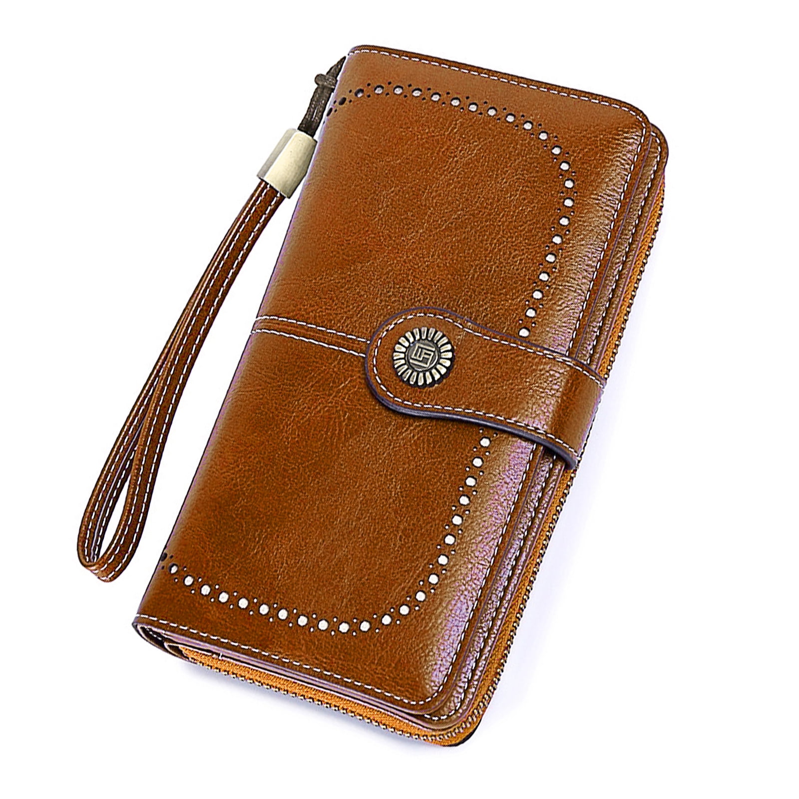 Leather Wallet Women Rfid Blocking Large Capacity, Zip Around Long Wallet - Pu Phone Clutch Purse, Trifold Ladies Wallets Coins Zipper Pocket with Id Window, Card Holder Wristlet, Black Brown - Image 1