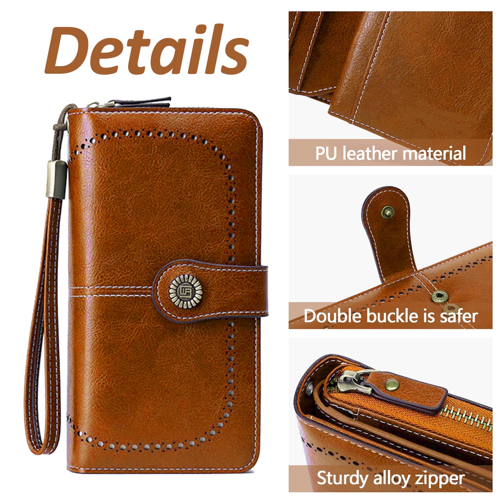 Leather Wallet Women Rfid Blocking Large Capacity, Zip Around Long Wallet - Pu Phone Clutch Purse, Trifold Ladies Wallets Coins Zipper Pocket with Id Window, Card Holder Wristlet, Black Brown - Image 5