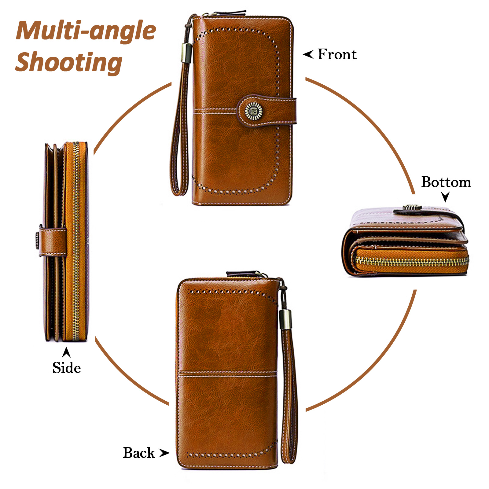 Leather Wallet Women Rfid Blocking Large Capacity, Zip Around Long Wallet - Pu Phone Clutch Purse, Trifold Ladies Wallets Coins Zipper Pocket with Id Window, Card Holder Wristlet, Black Brown - Image 6