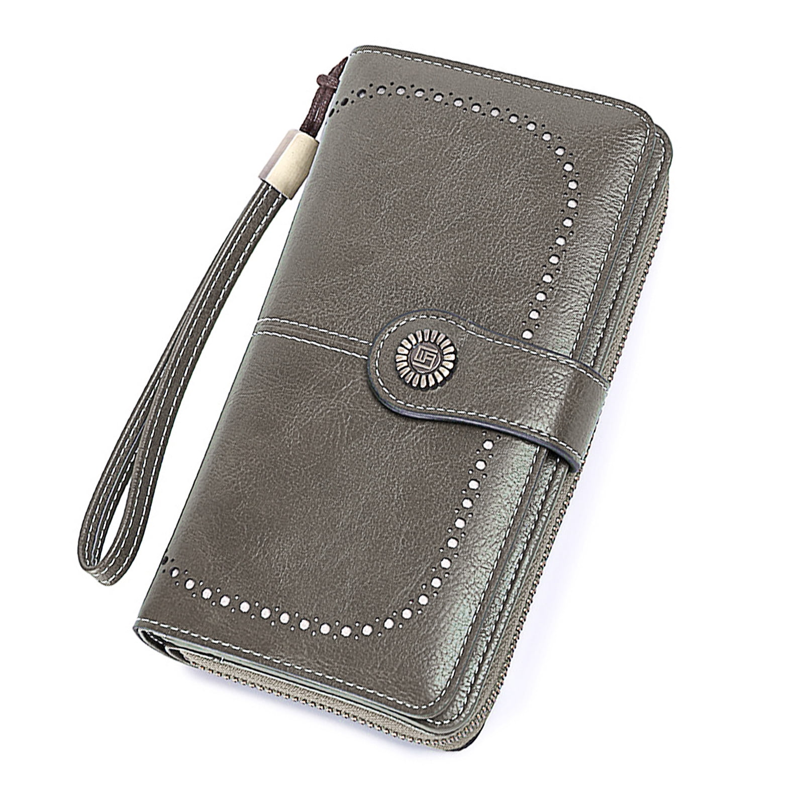 Leather Wallet Women Rfid Blocking Large Capacity, Zip Around Long Wallet - Pu Phone Clutch Purse, Trifold Ladies Wallets Coins Zipper Pocket with Id Window, Card Holder Wristlet, Black Gray - Image 1