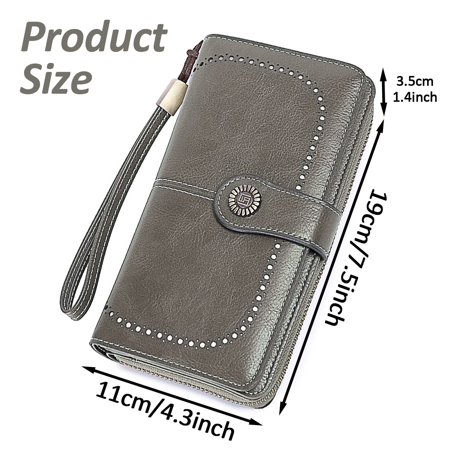 Leather Wallet Women Rfid Blocking Large Capacity, Zip Around Long Wallet - Pu Phone Clutch Purse, Trifold Ladies Wallets Coins Zipper Pocket with Id Window, Card Holder Wristlet, Black Gray - Image 2