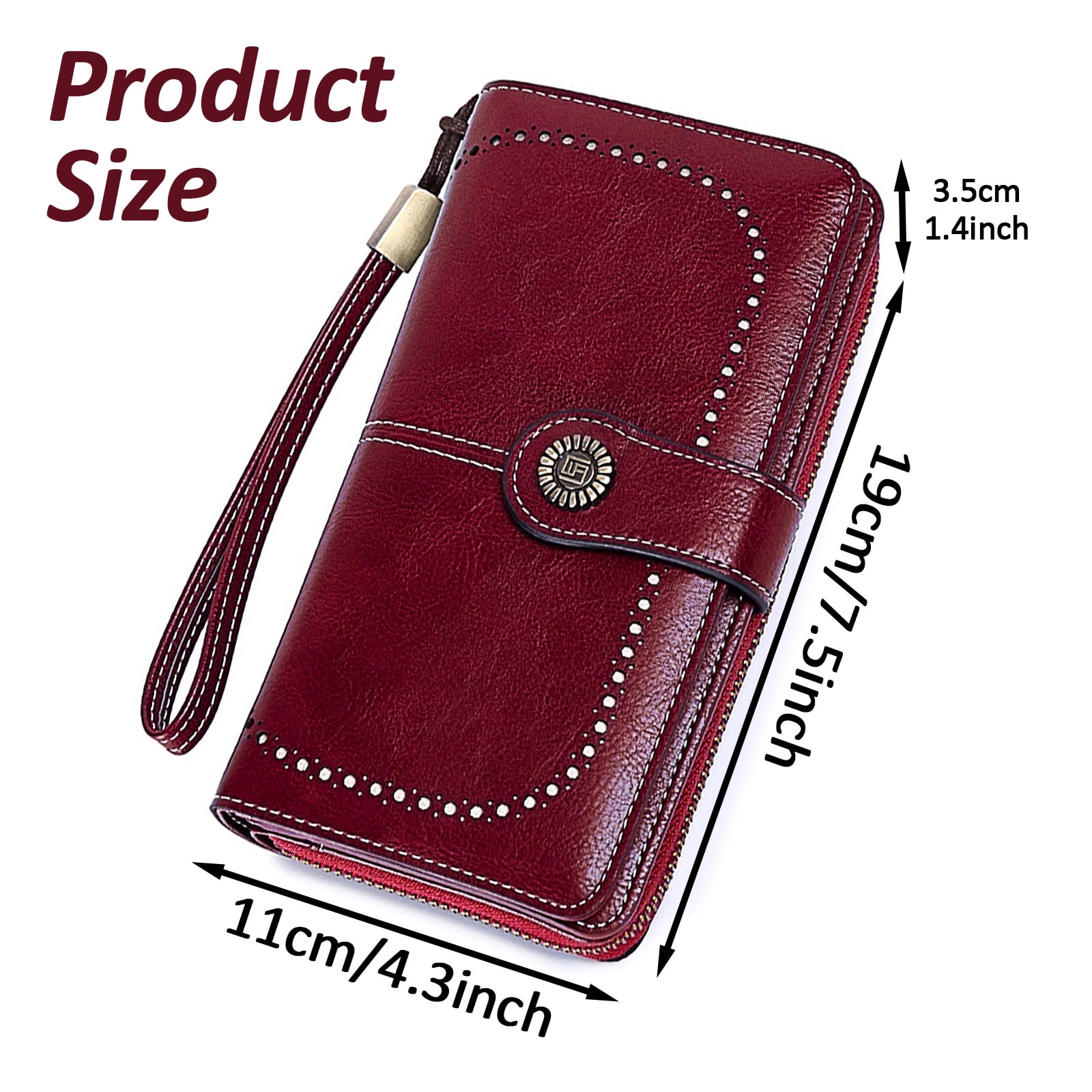 Leather Wallet Women Rfid Blocking Large Capacity, Zip Around Long Wallet - Pu Phone Clutch Purse, Trifold Ladies Wallets Coins Zipper Pocket with Id Window, Card Holder Wristlet, Black Red - Image 2
