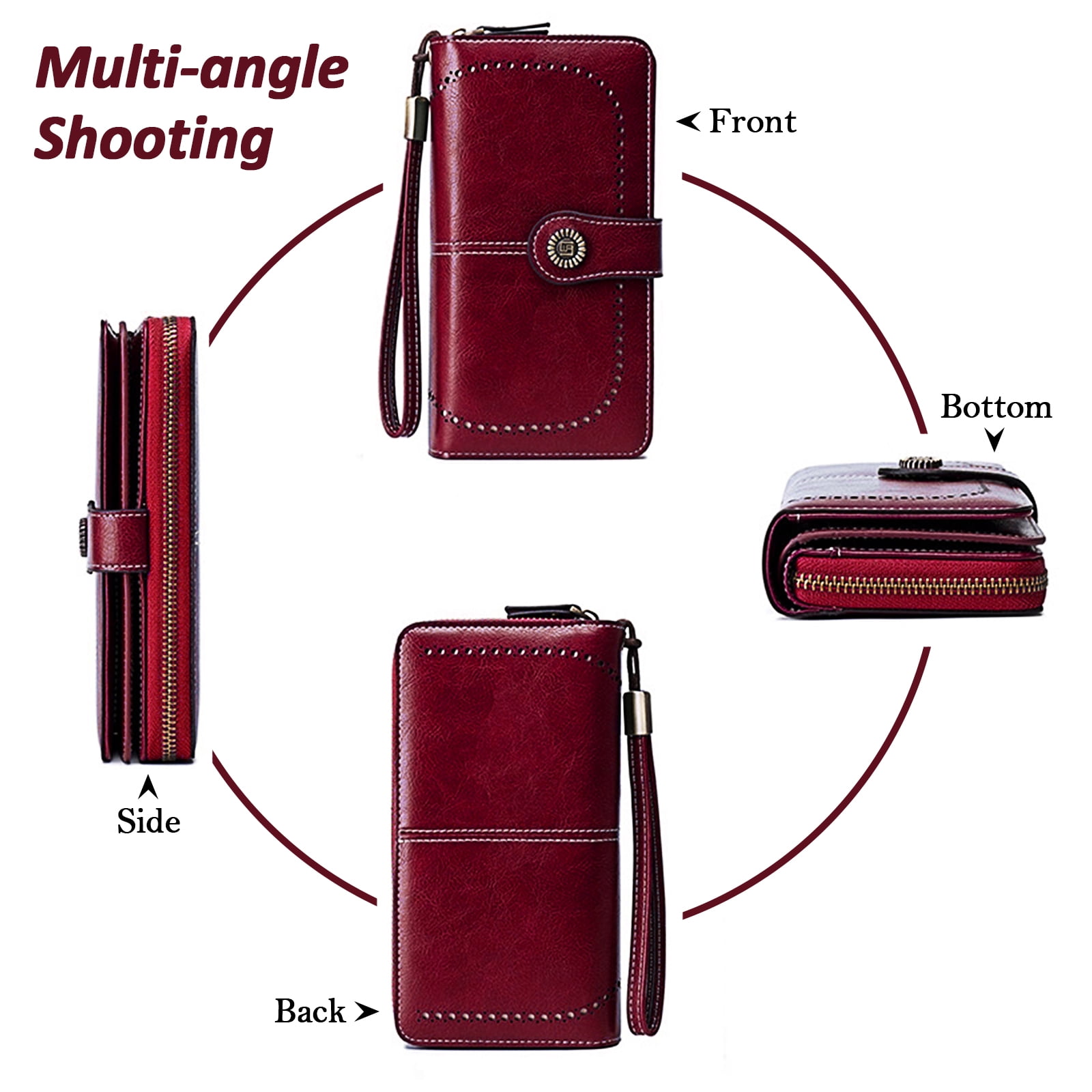 Leather Wallet Women Rfid Blocking Large Capacity, Zip Around Long Wallet - Pu Phone Clutch Purse, Trifold Ladies Wallets Coins Zipper Pocket with Id Window, Card Holder Wristlet, Black Red - Image 6