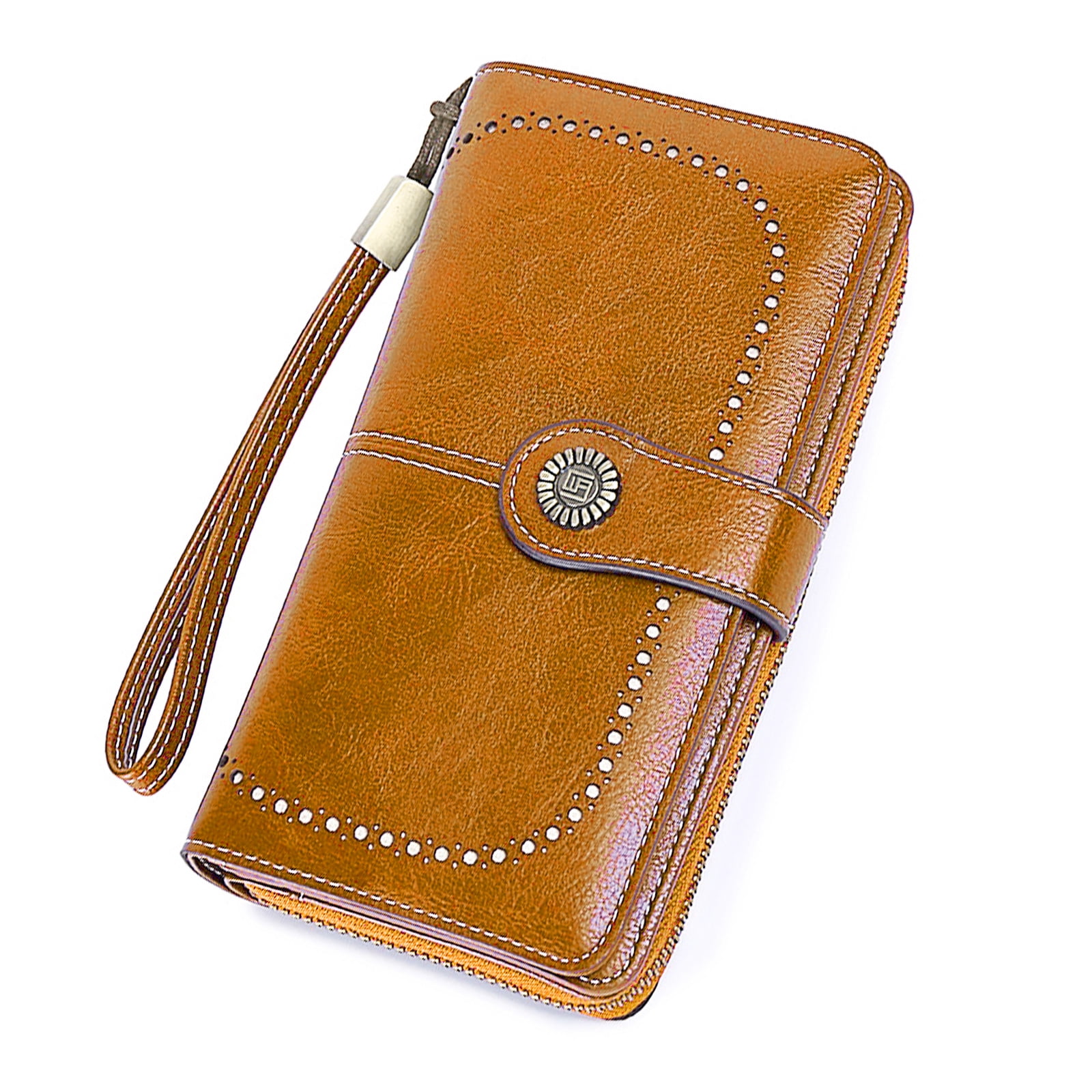 Leather Wallet Women Rfid Blocking Large Capacity, Zip Around Long Wallet - Pu Phone Clutch Purse, Trifold Ladies Wallets Coins Zipper Pocket with Id Window, Card Holder Wristlet, Black Yellow - Image 1