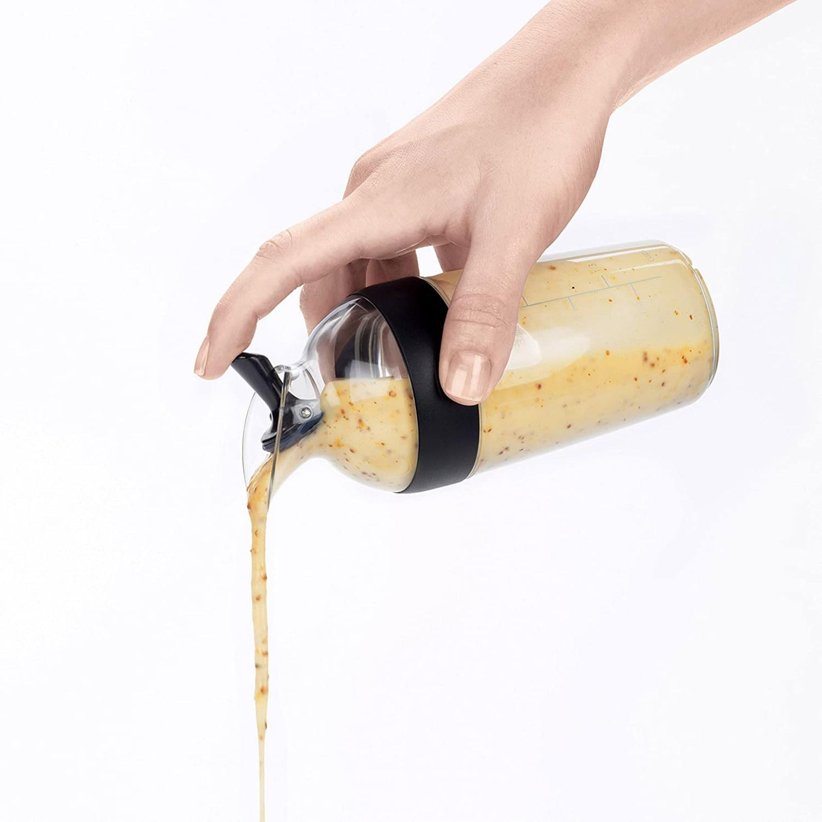 Salad Dressing Shaker Container Bottle Universal Manual Sauces Mixer Juice Mixing Bottle Resistant 8.4with Measurement Black - Image 4