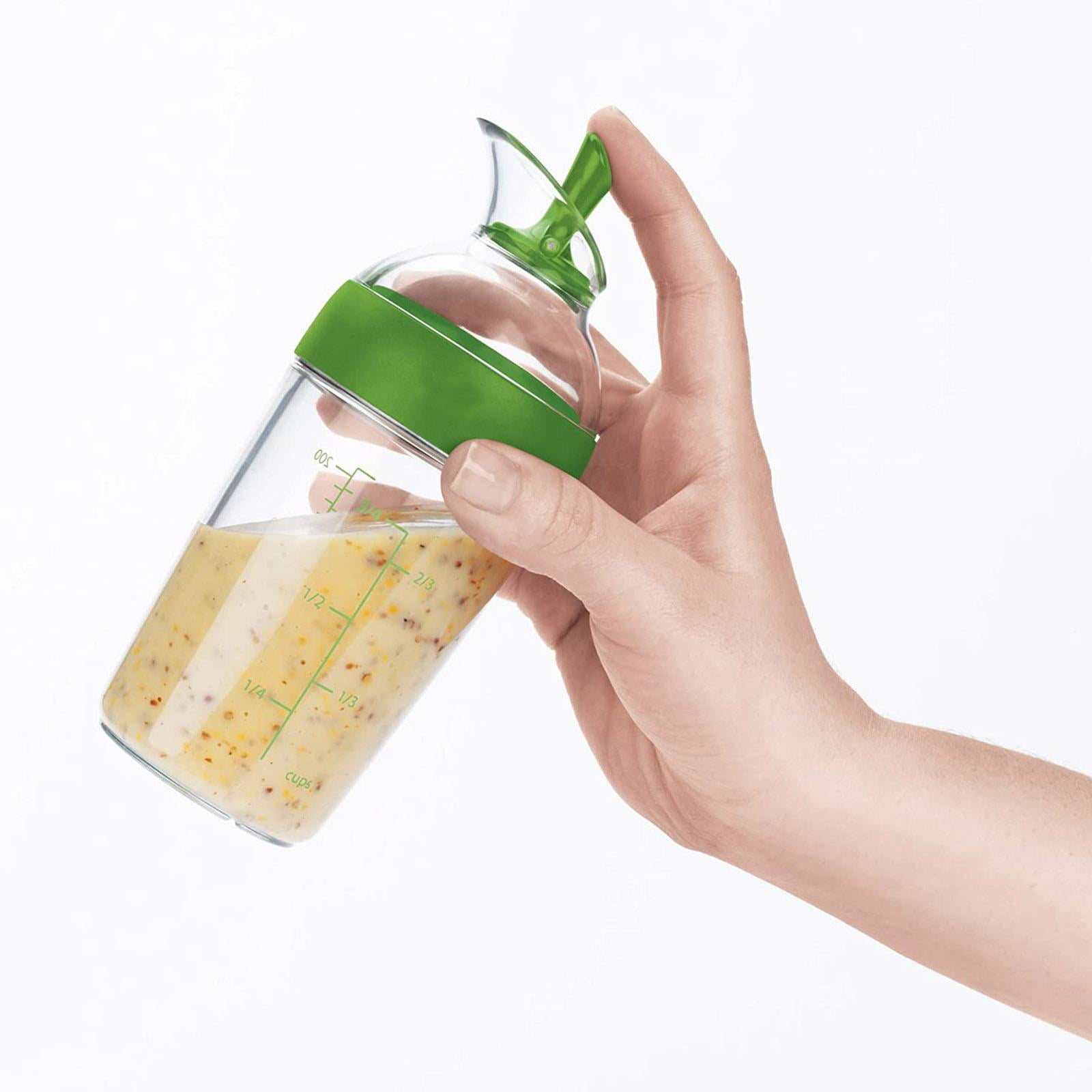 Salad Dressing Shaker Container Bottle Universal Manual Sauces Mixer Juice Mixing Bottle Resistant 8.4with Measurement Green - Image 3