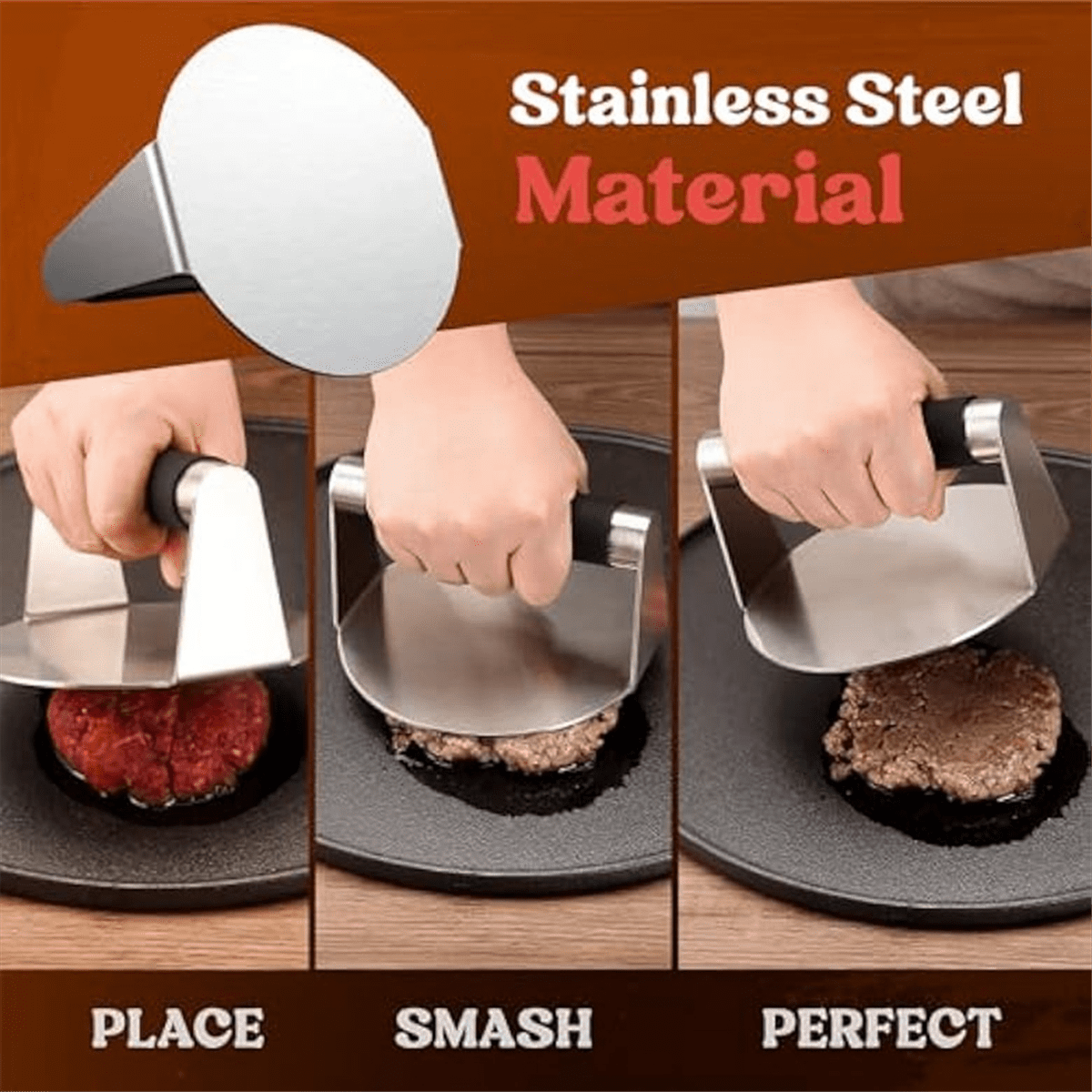 Smash Burger ,Hamburger Smasher Tool for Griddle, Stainless Steel Ham Patty ,Grill Smashburger - Image 6