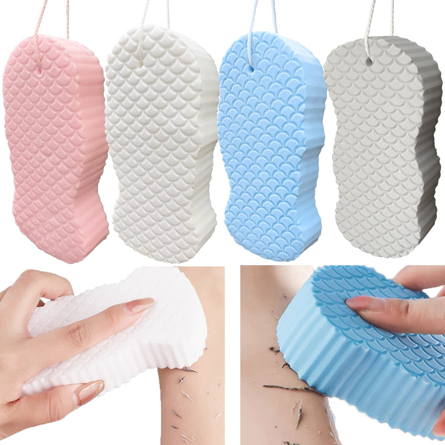 2 Pcs Exfoliating Bath Sponge, Soft Spa Scrub Sponges for Shower, Dead Skin Remover for Body for Adult Baby Blue&Grey - Image 2
