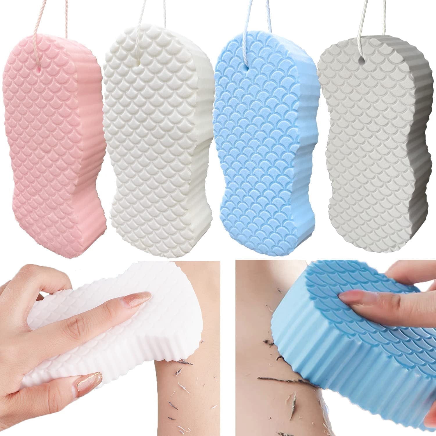 2 Pcs Exfoliating Bath Sponge, Soft Spa Scrub Sponges for Shower, Dead Skin Remover for Body for Adult Baby White - Image 1