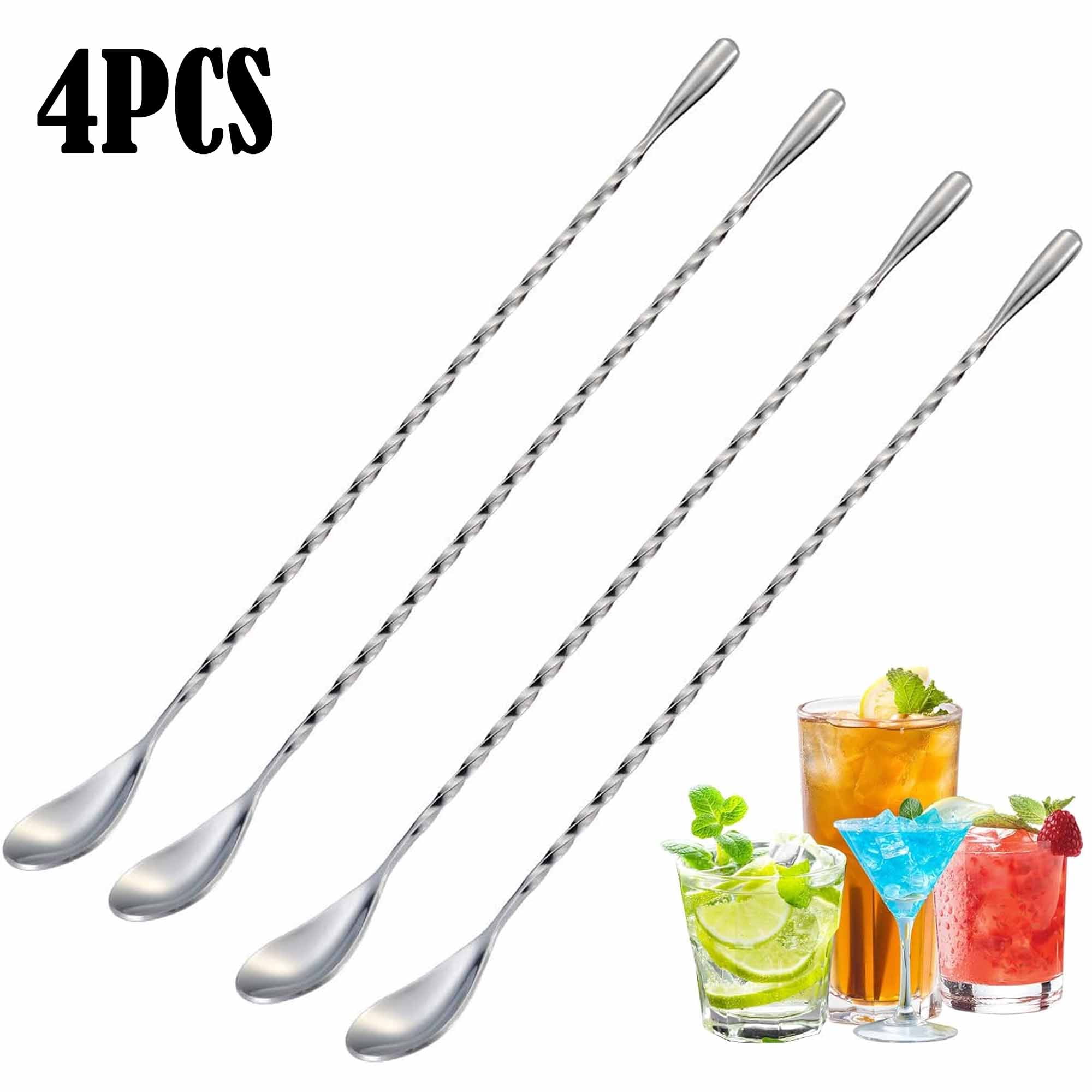 Bar Spoon Cocktail Mixing Stirrers for Drink, Stainless Steel 12 Inches Long Handle, Silver 4 Pieces - Image 1