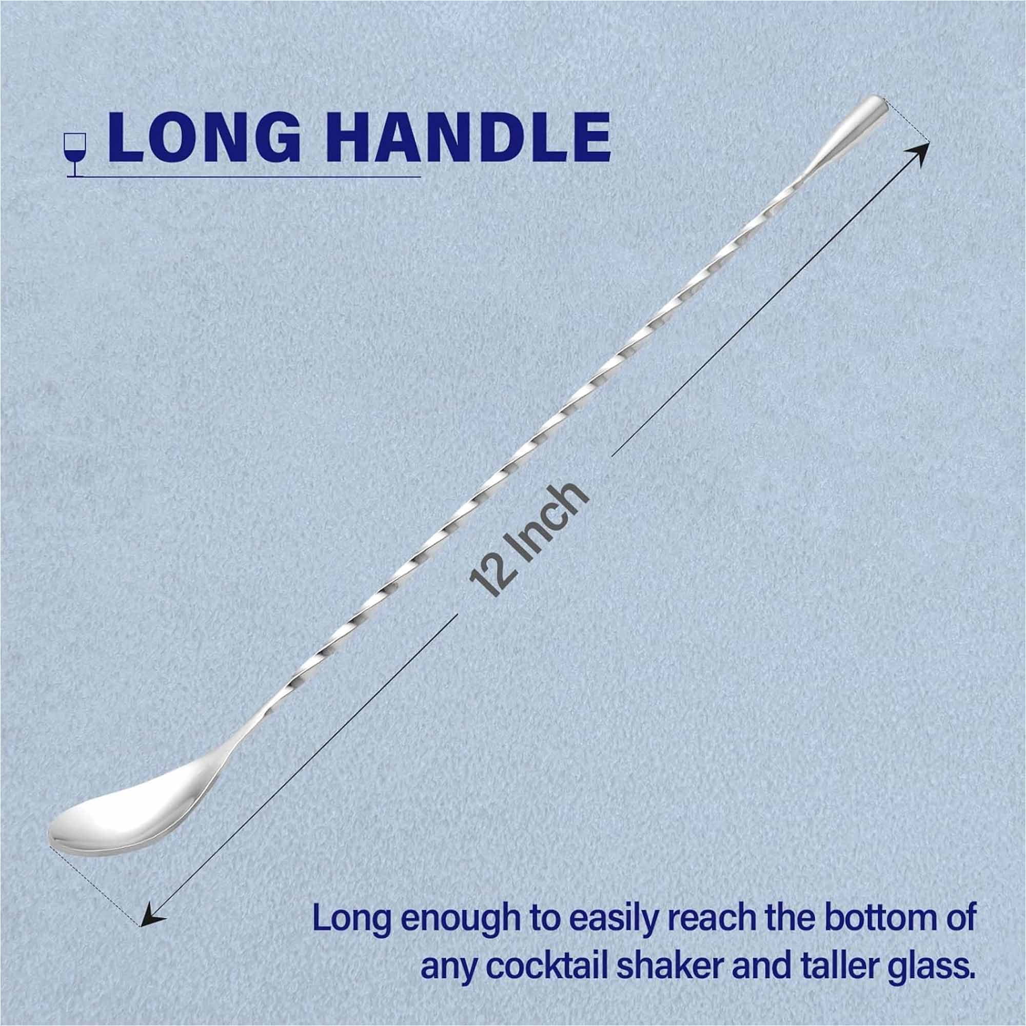Bar Spoon Cocktail Mixing Stirrers for Drink, Stainless Steel 12 Inches Long Handle, Silver 4 Pieces - Image 2
