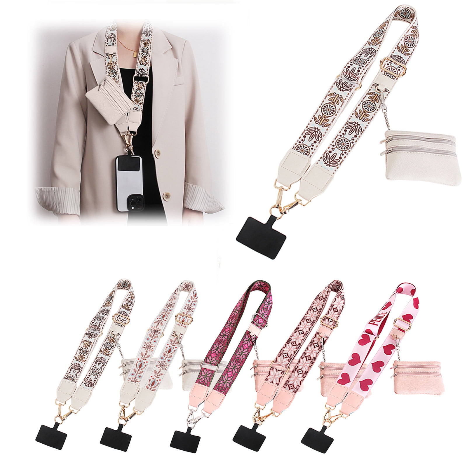 Clip and Go Phone Strap with Zipper Pouch,Crossbody Adjustable Chain Lanyard with PU Leather Wallet for All Phones A - Image 2
