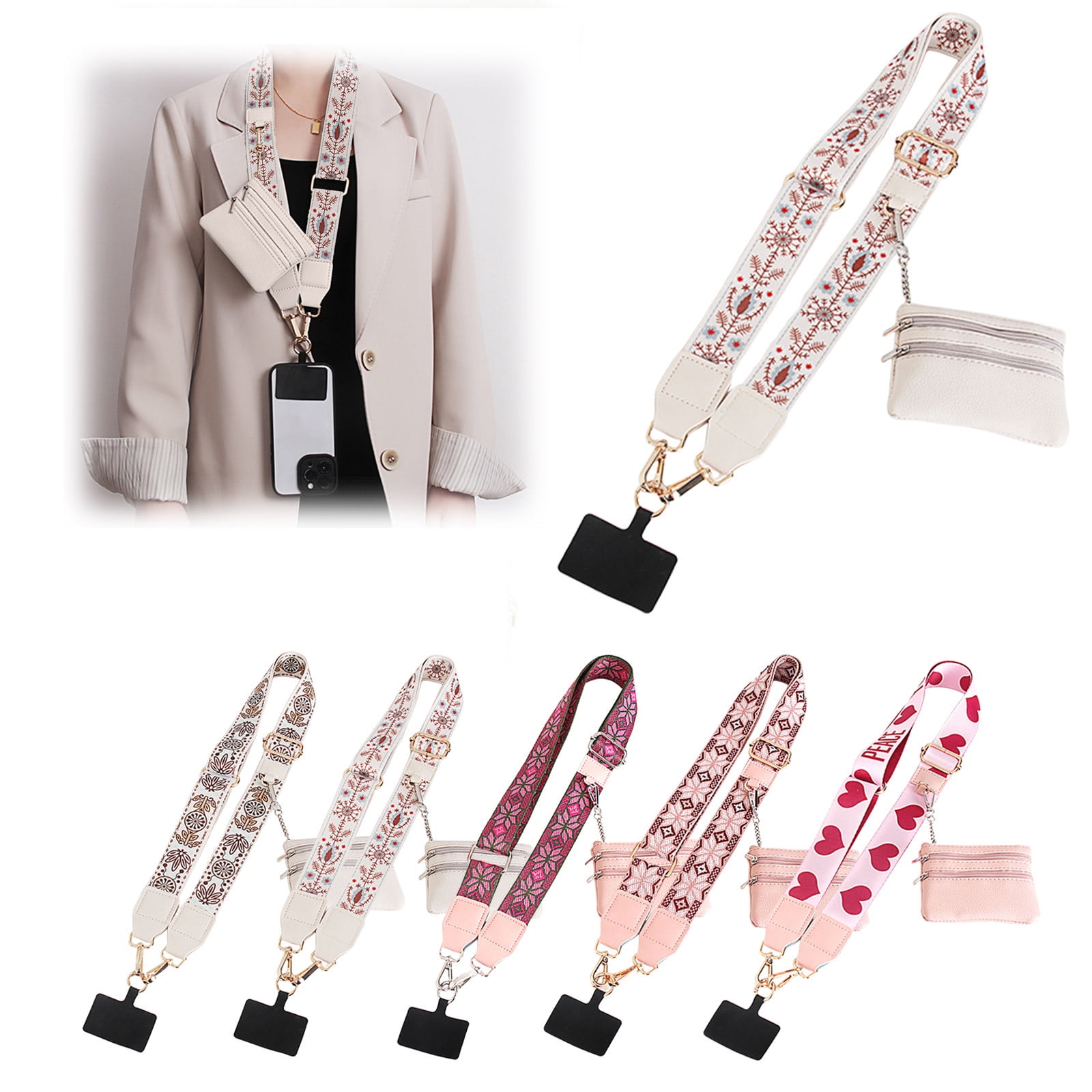 Clip and Go Phone Strap with Zipper Pouch,Crossbody Adjustable Chain Lanyard with PU Leather Wallet for All Phones B - Image 2
