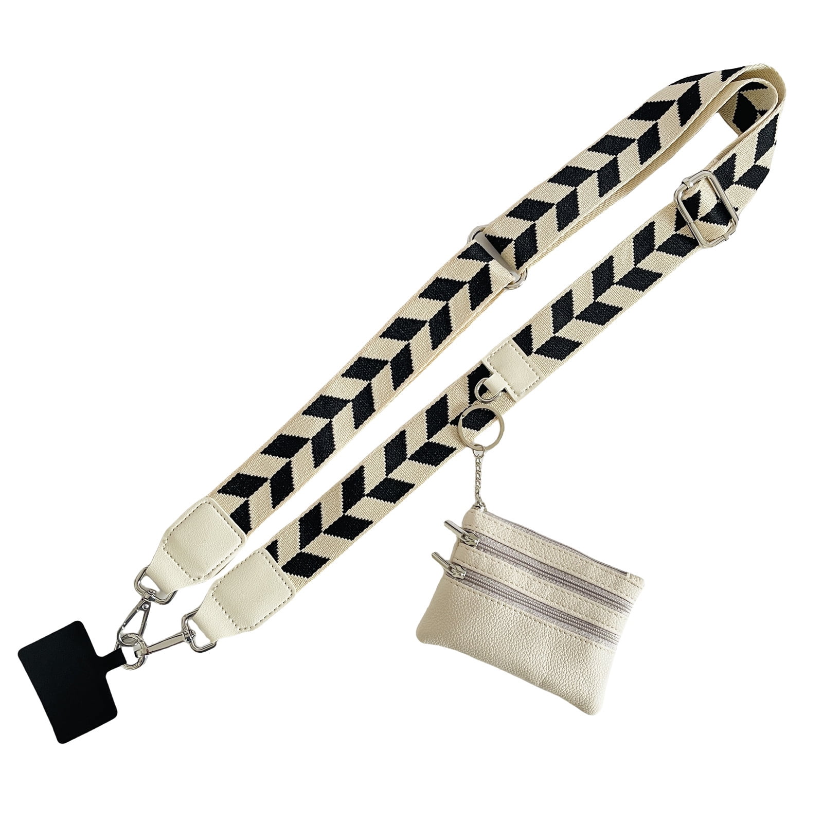 Clip and Go Phone Strap with Zipper Pouch,Crossbody Adjustable Chain Lanyard with PU Leather Wallet for All Phones Beige - Image 1